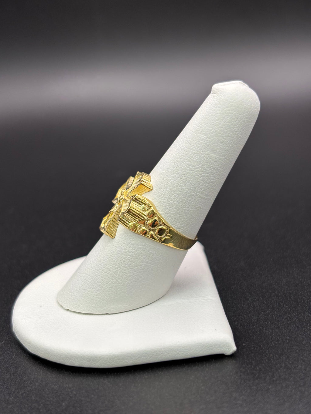 10k Solid Gold Ring Christ Cross Nugget