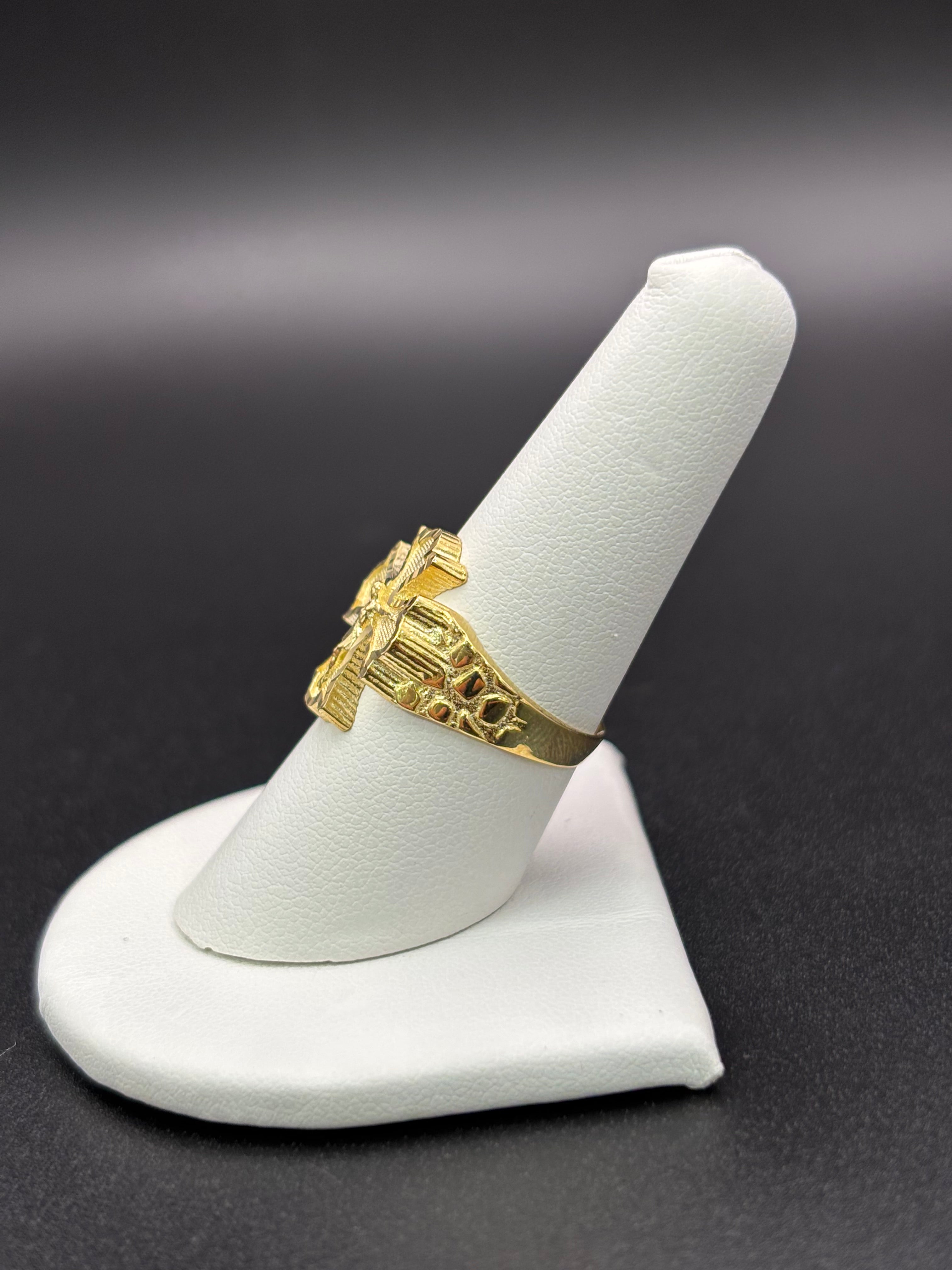 10k Solid Gold Ring Christ Cross Nugget
