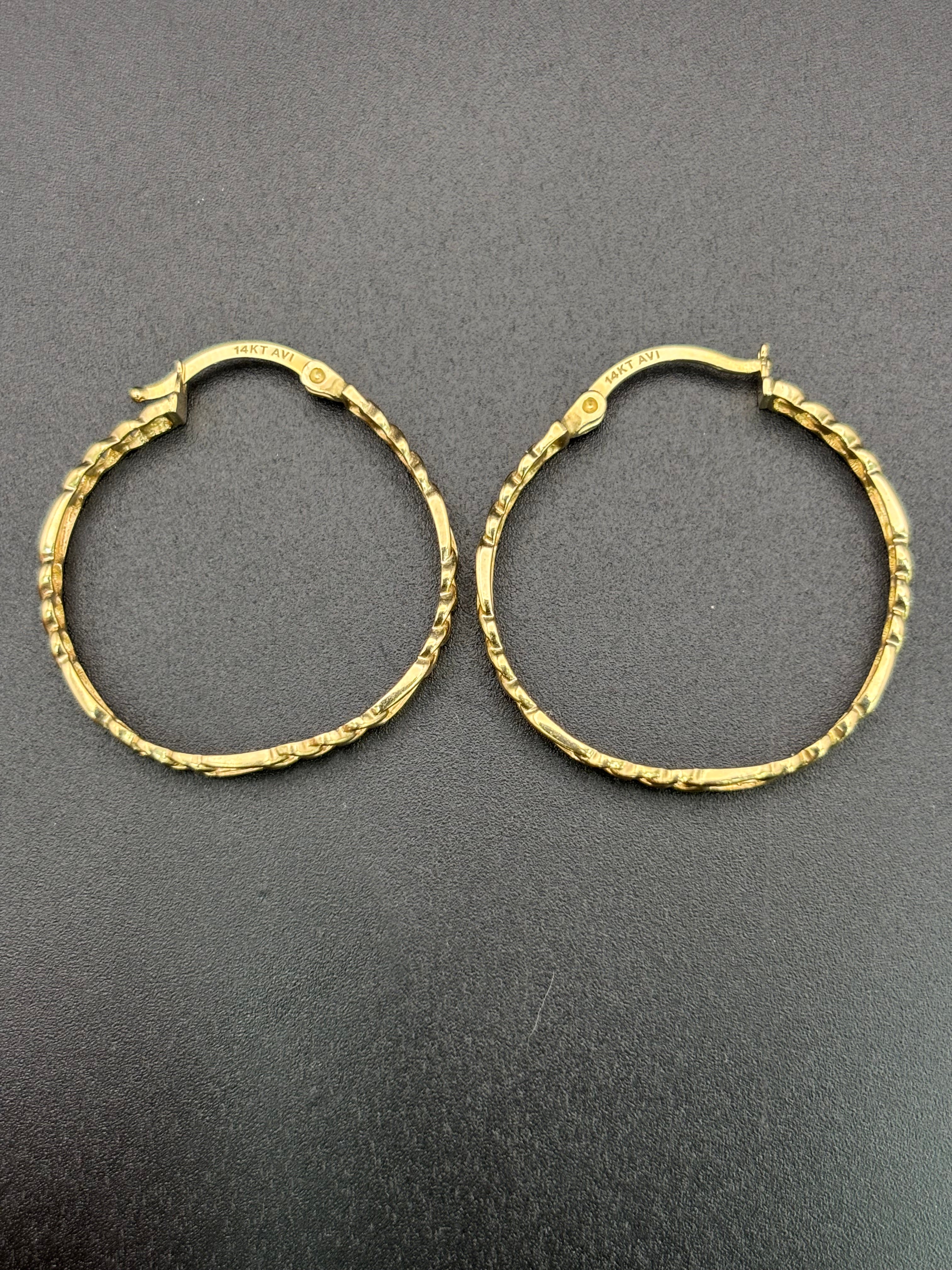 14k Solid Gold Figaro Hoop Earrings