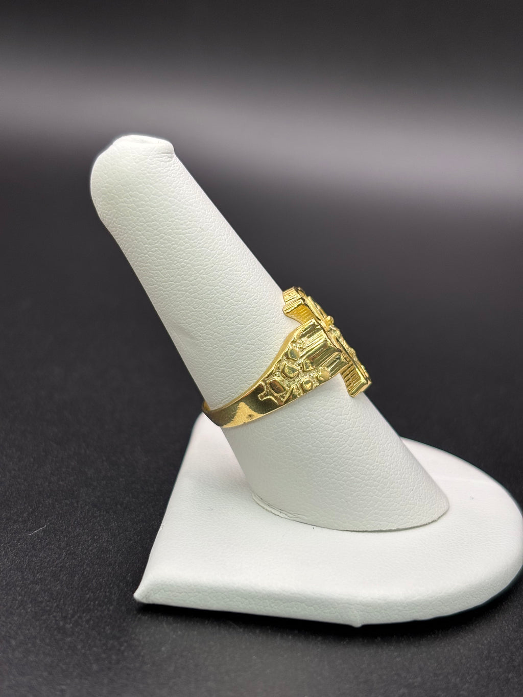 10k Solid Gold Ring Christ Cross Nugget