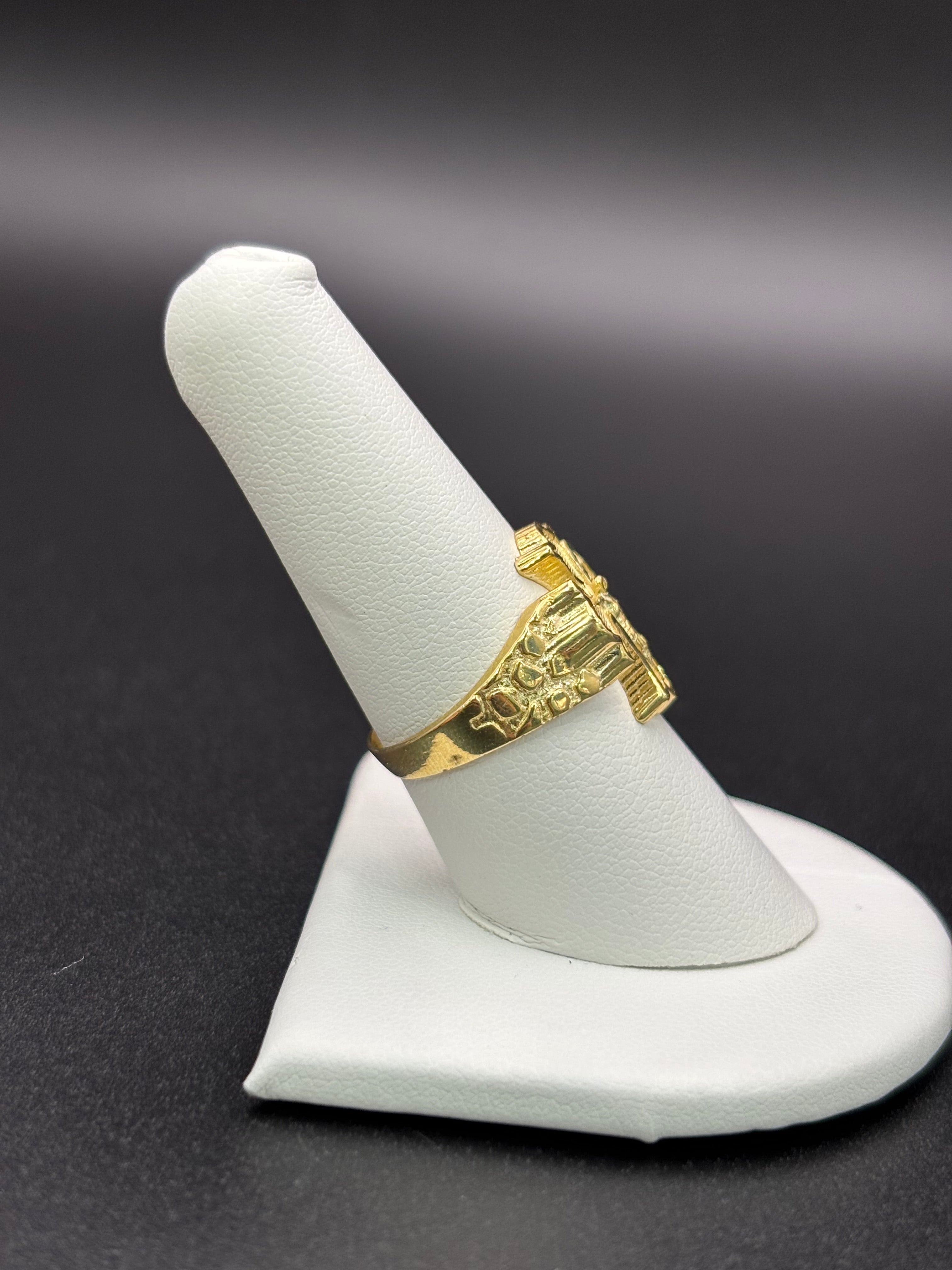 10k Solid Gold Ring Christ Cross Nugget