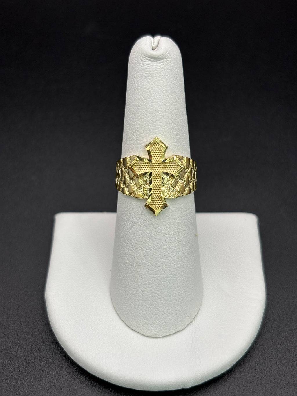 10k Solid Gold Nugget Ring Cross