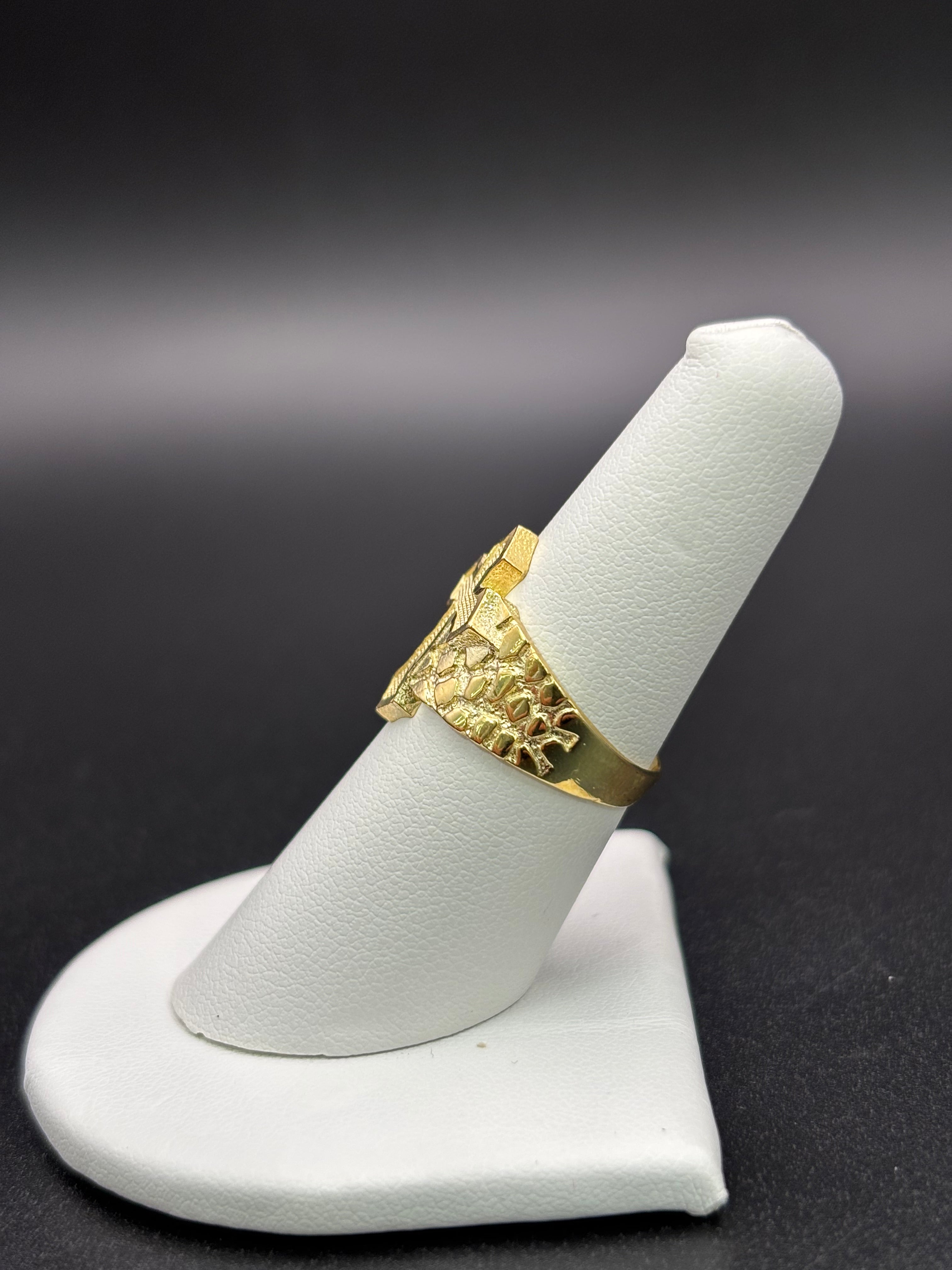 10k Solid Gold Nugget Ring Cross