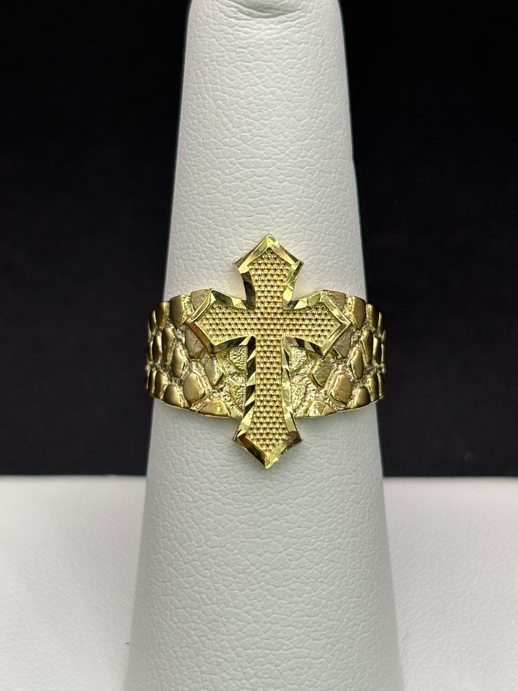10k Solid Gold Nugget Ring Cross