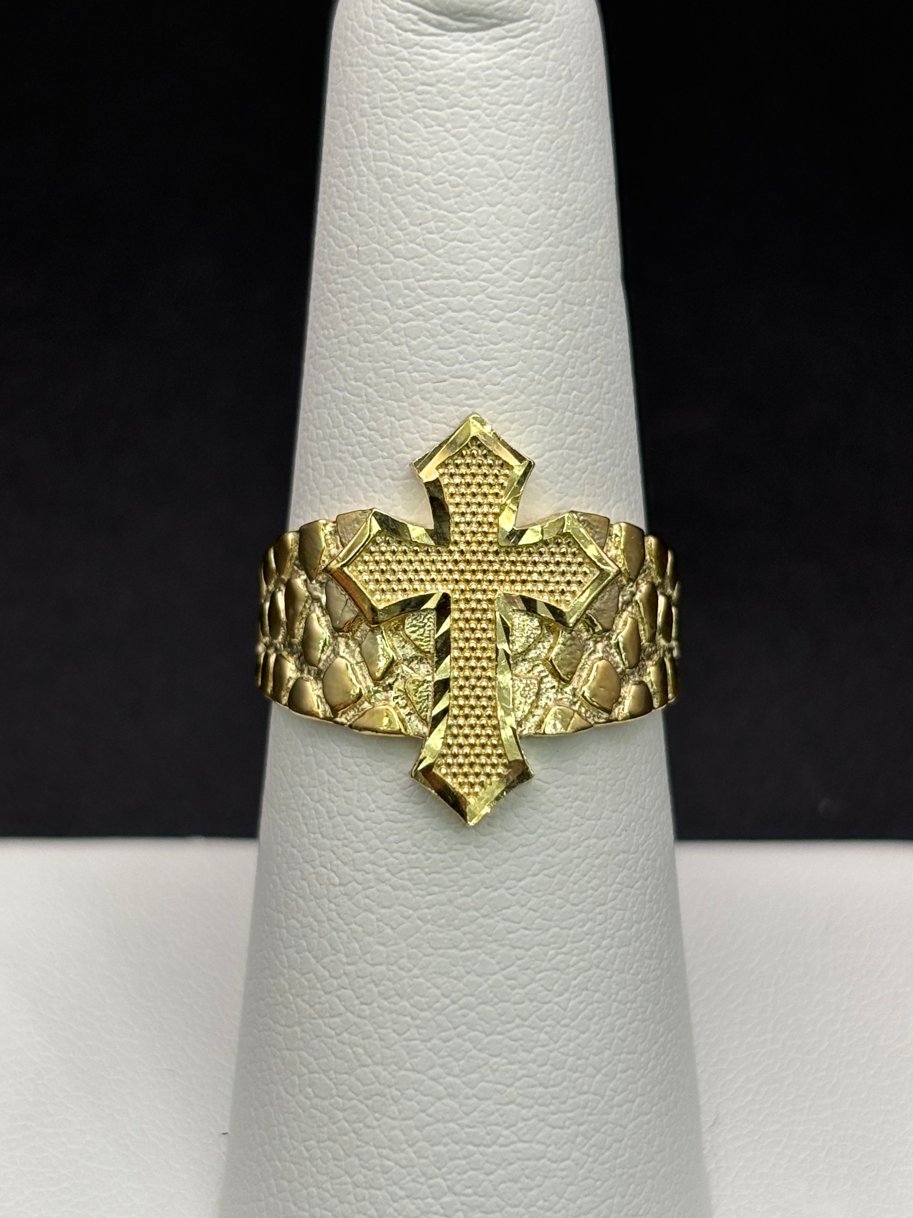 10k Solid Gold Nugget Ring Cross