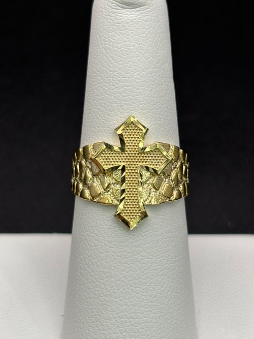 10k Solid Gold Nugget Ring Cross