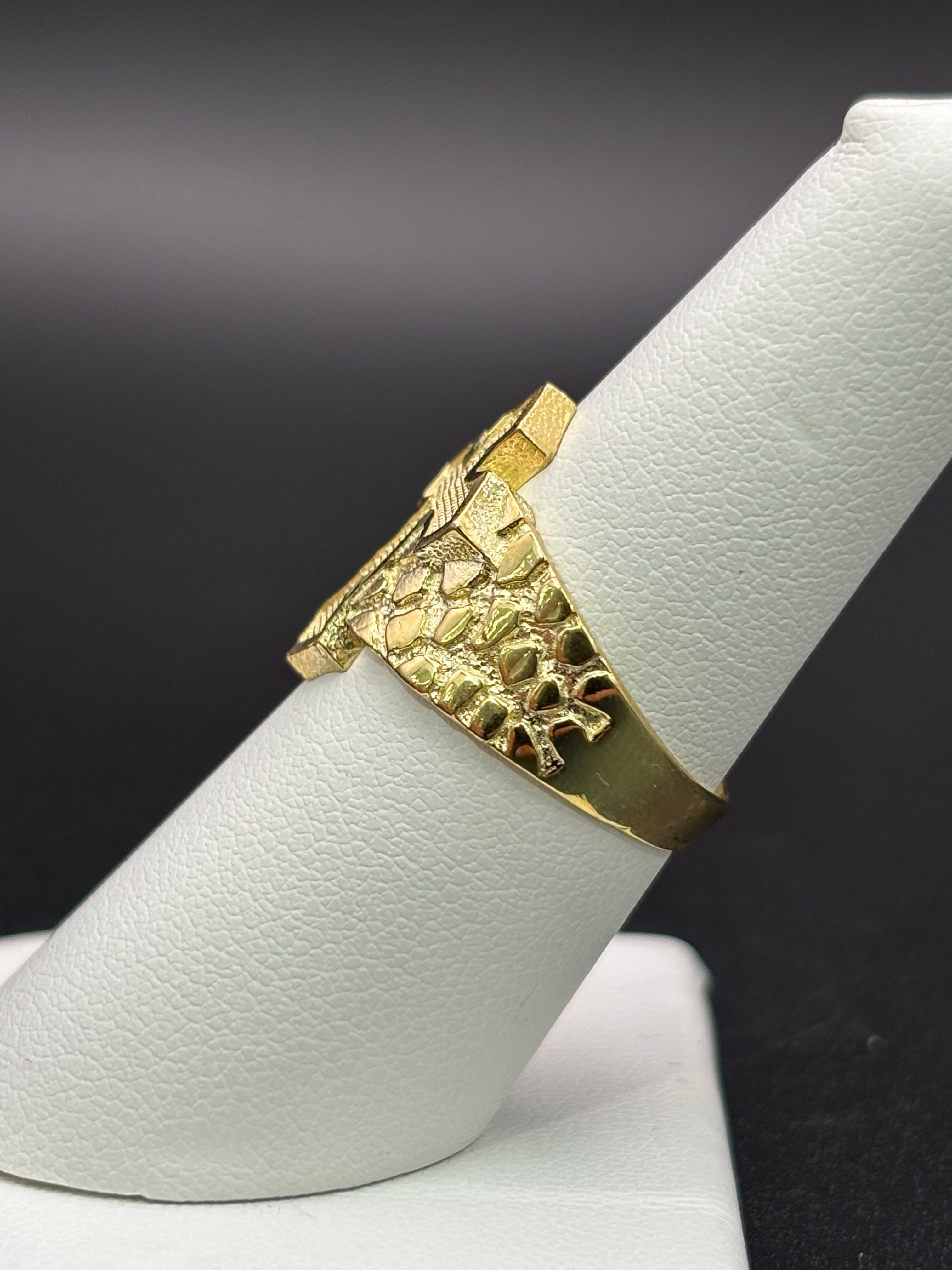 10k Solid Gold Nugget Ring Cross