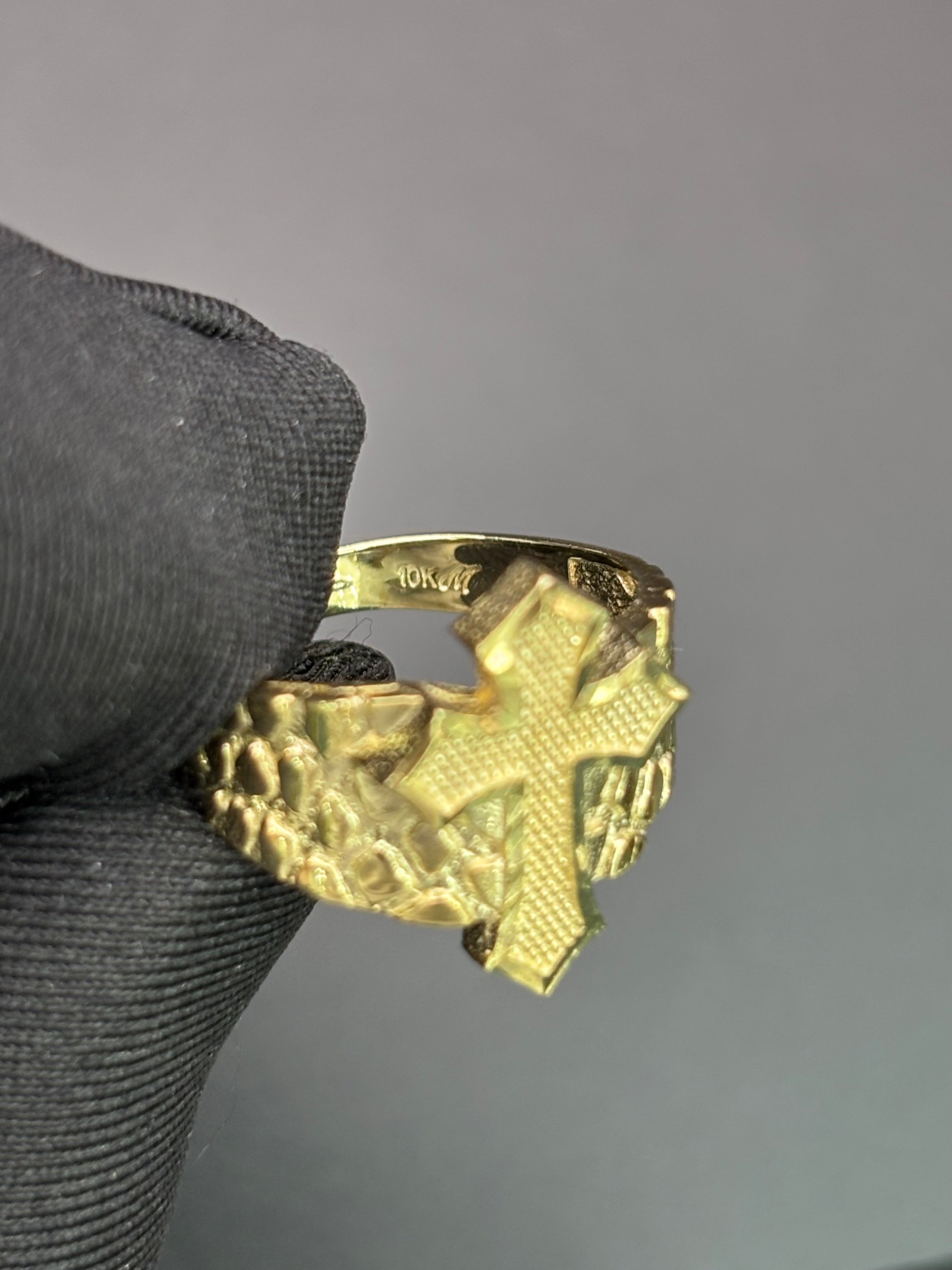 10k Solid Gold Nugget Ring Cross