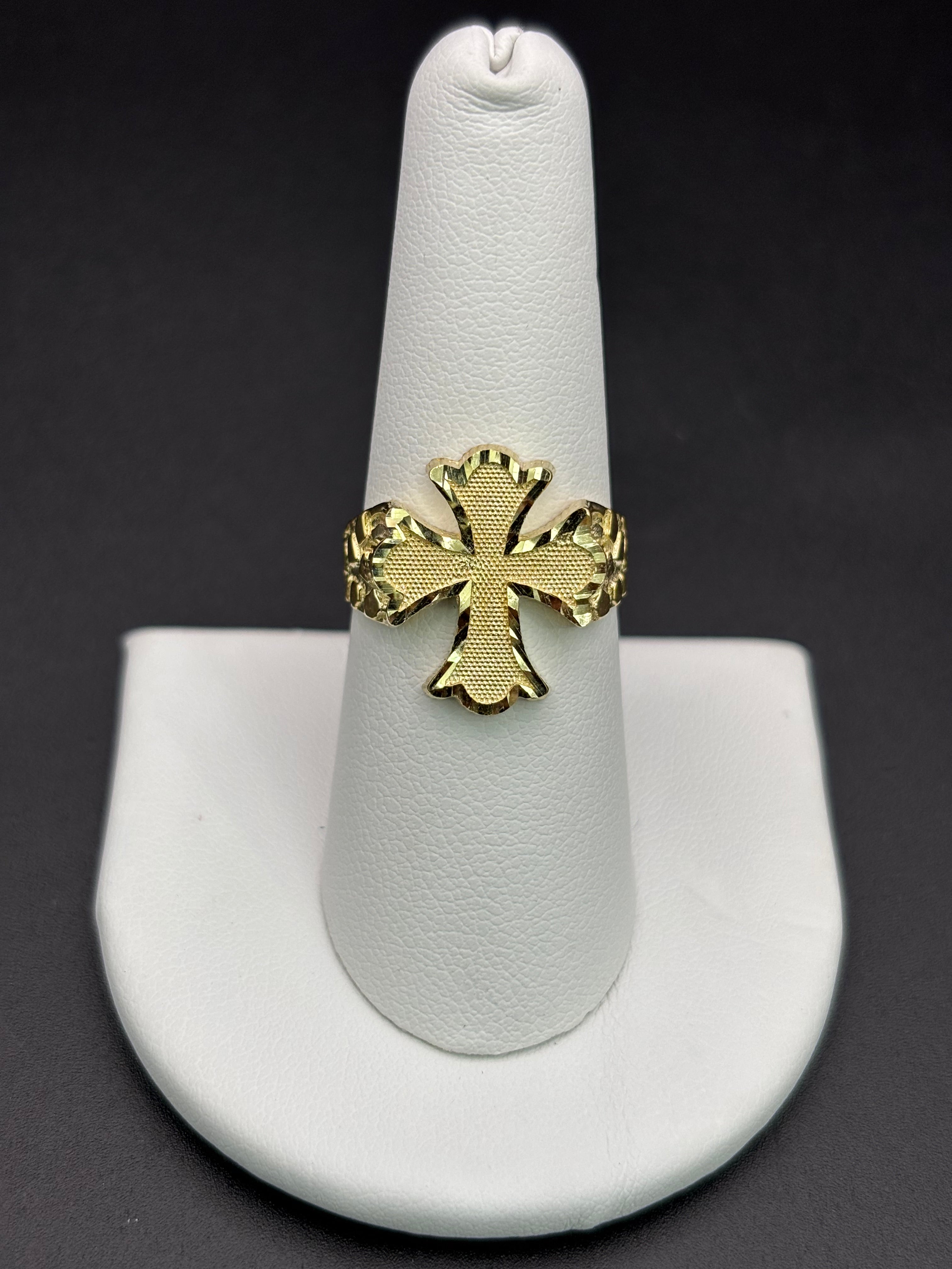 10k Solid Gold Nugget Ring Cross