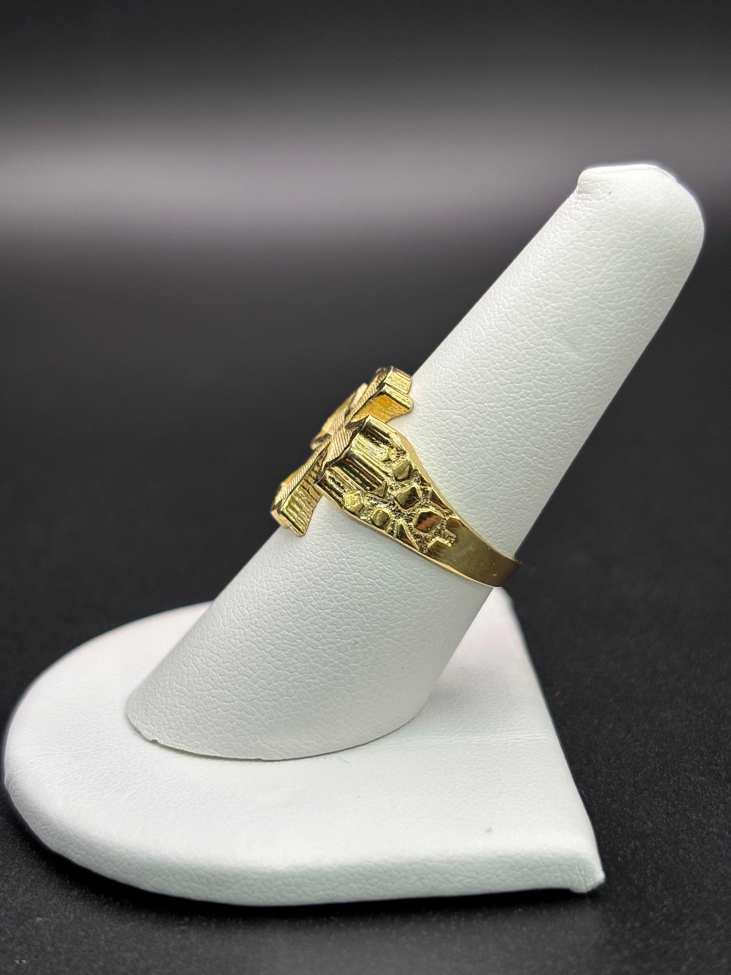 10k Solid Gold Nugget Ring Cross