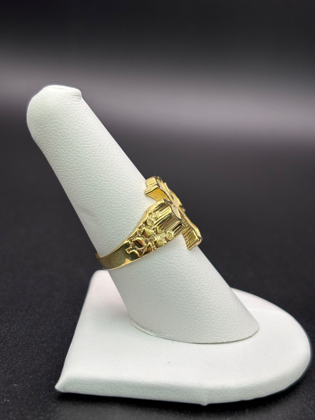10k Solid Gold Nugget Ring Cross