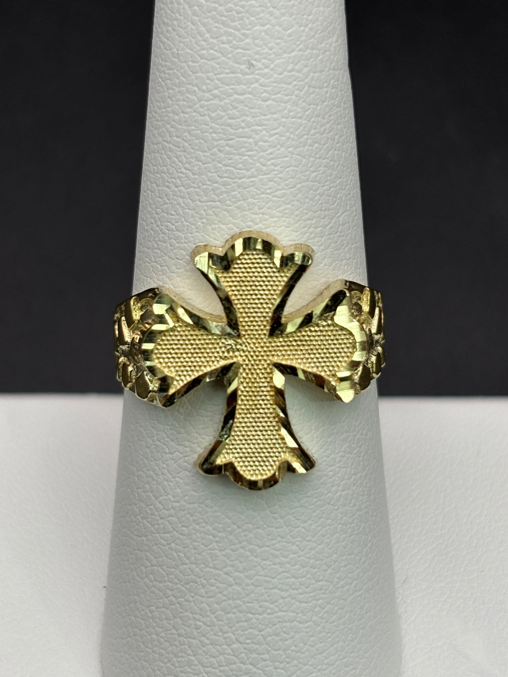 10k Solid Gold Nugget Ring Cross
