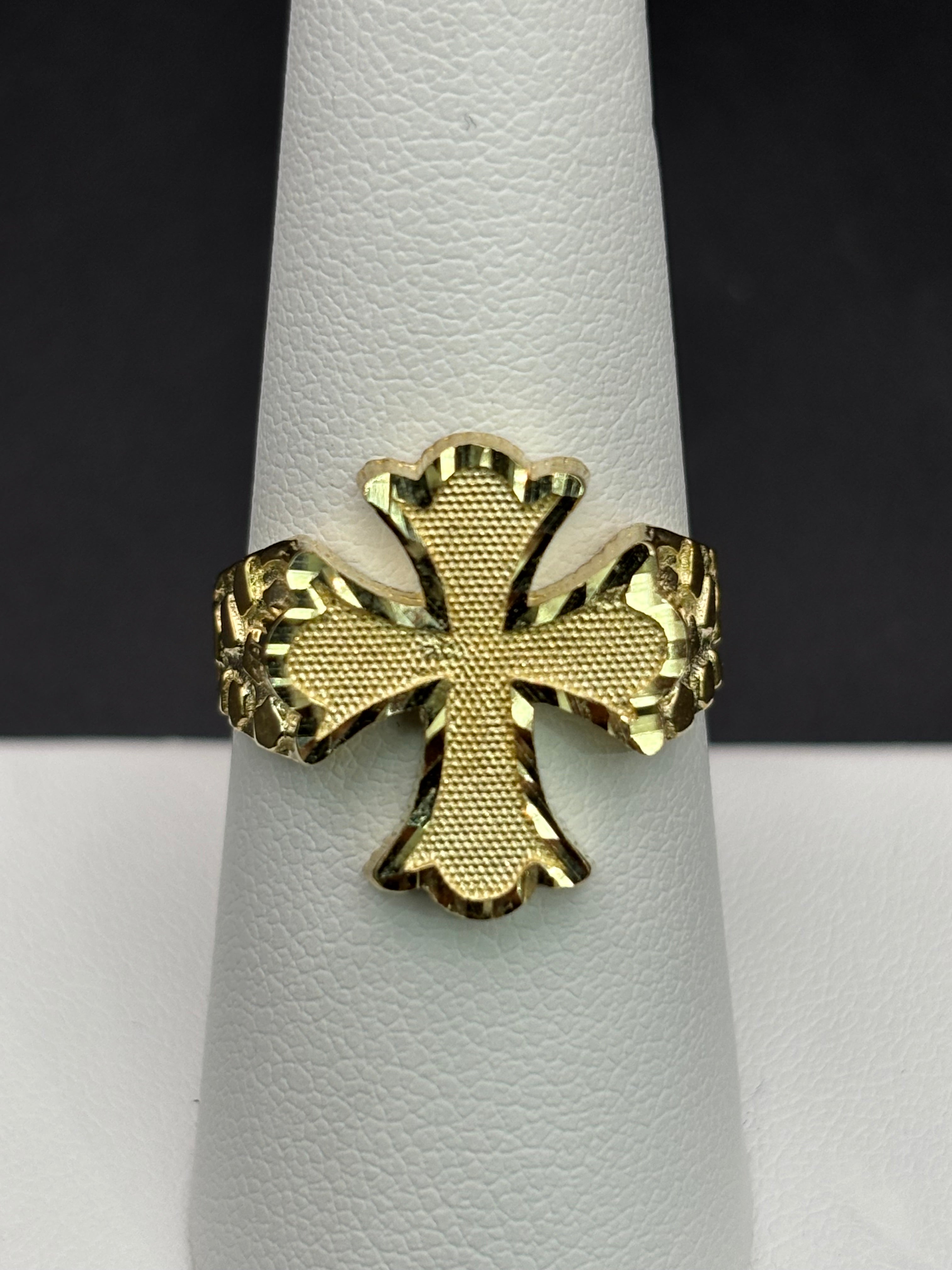 10k Solid Gold Nugget Ring Cross