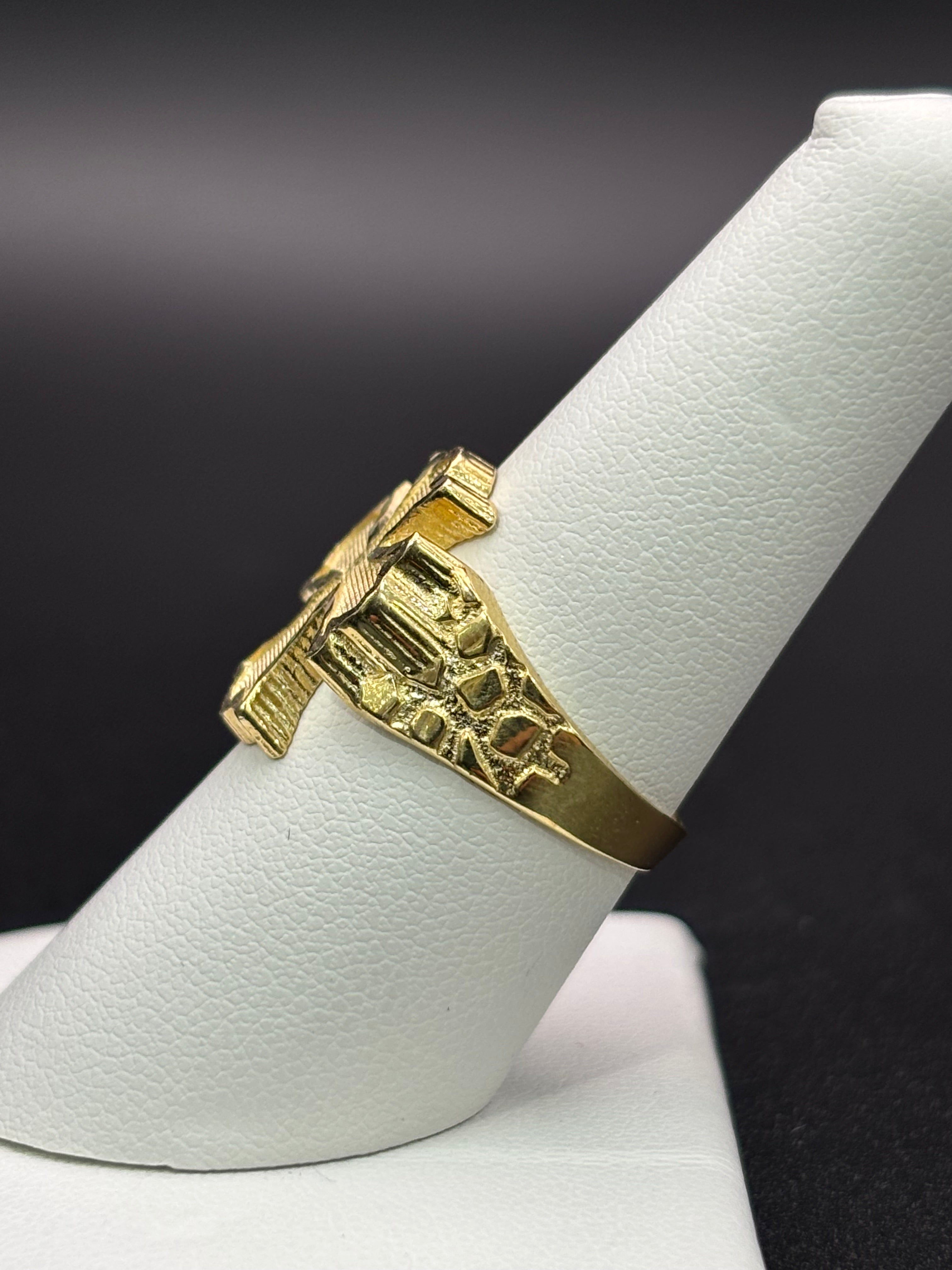 10k Solid Gold Nugget Ring Cross