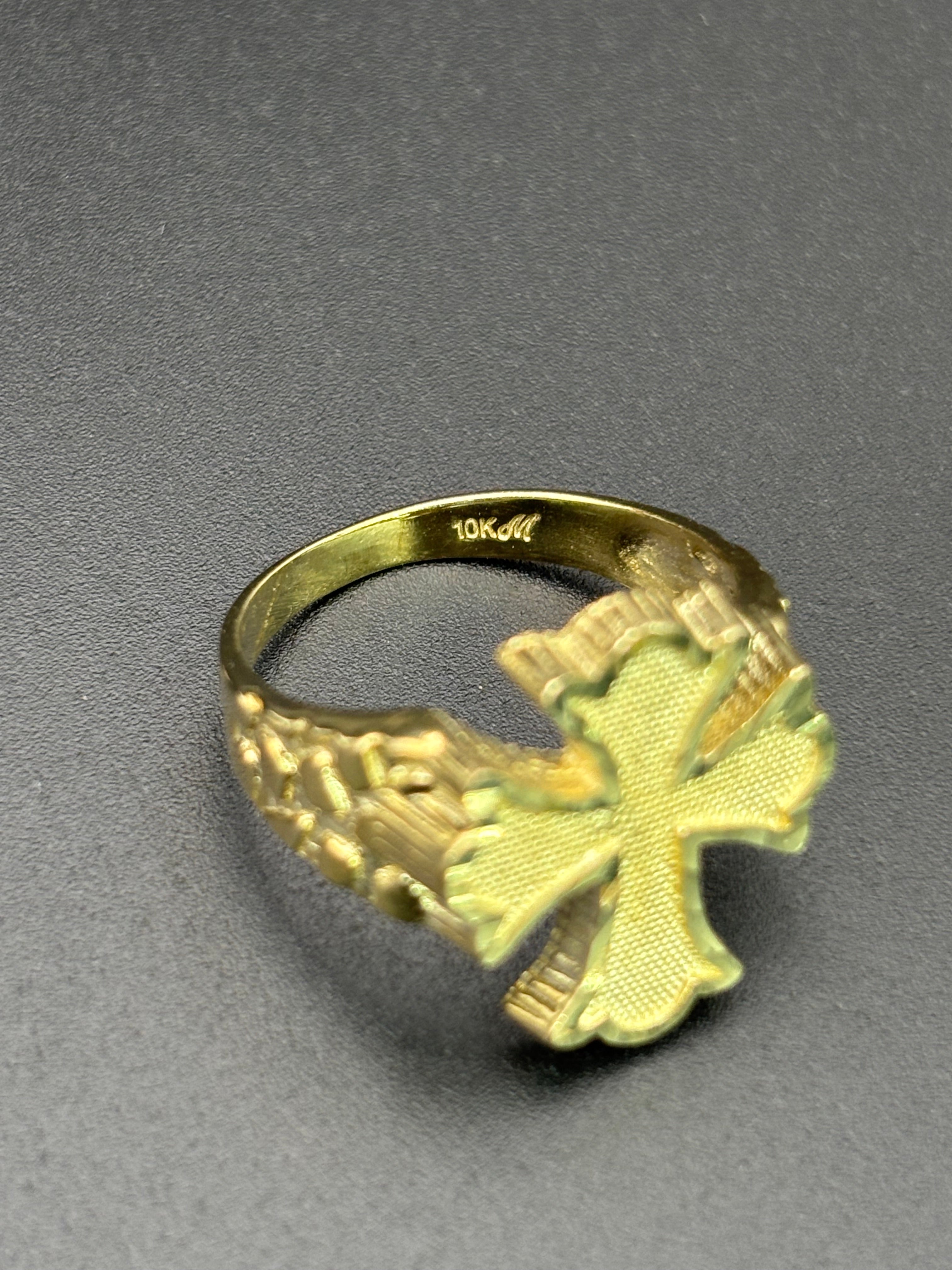 10k Solid Gold Nugget Ring Cross