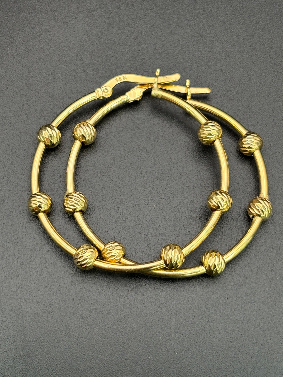 14k Solid Gold Hoop Earrings with Beads Gold Balls