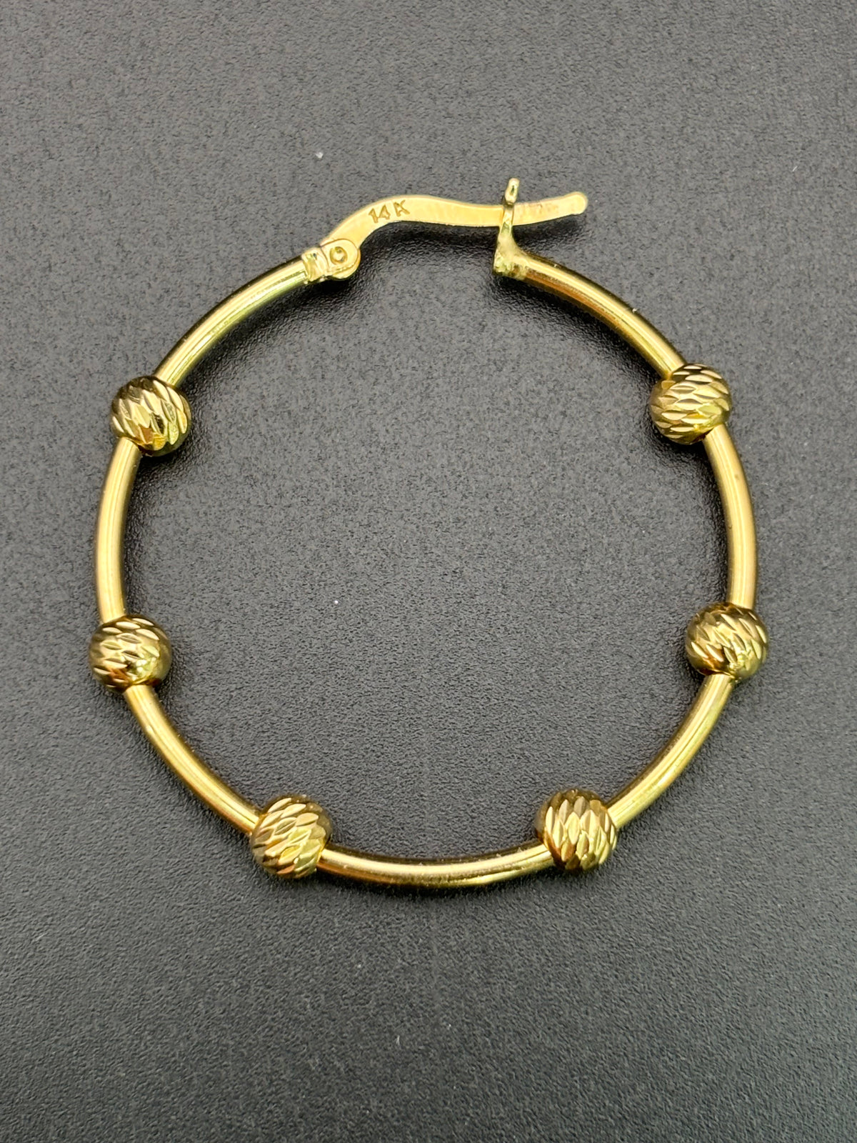 14k Solid Gold Hoop Earrings with Beads Gold Balls
