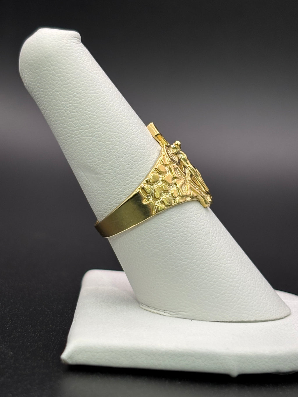 10k Solid Gold Nugget Ring Three Cross Jesus Christ