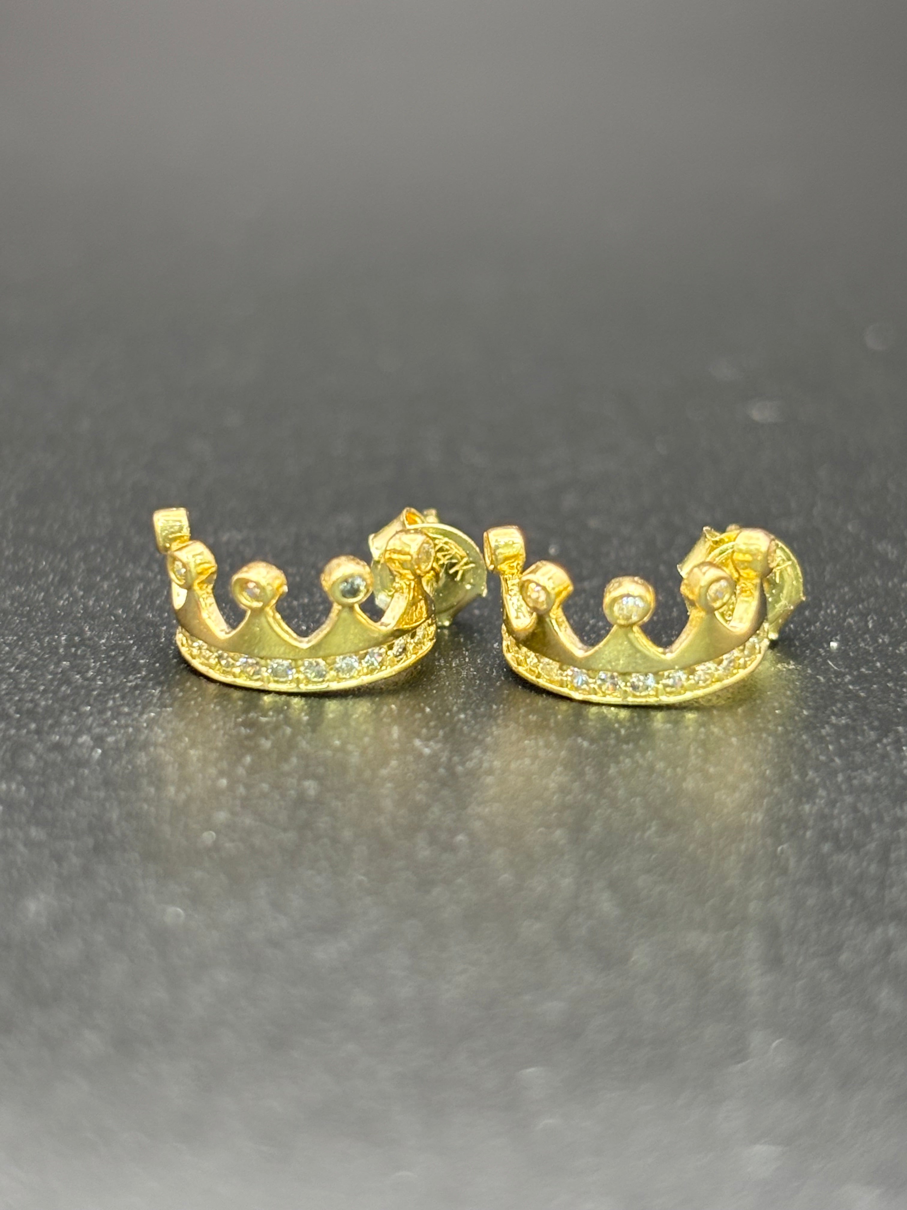 14k Solid Gold Earrings Quinceanera 15 Años Crown