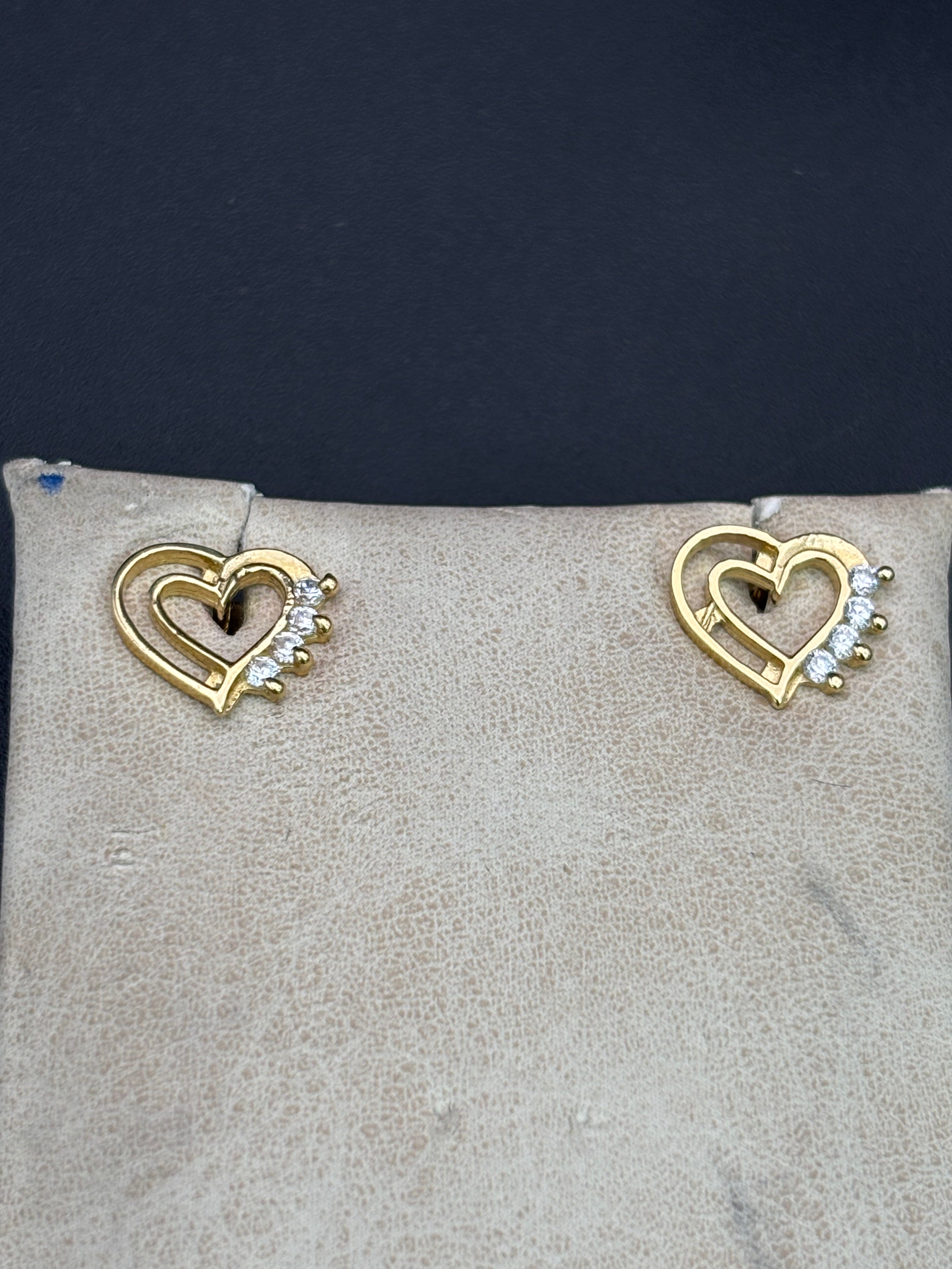 14k Solid Gold Earrings Quinceanera 15 Años Heart with Crown