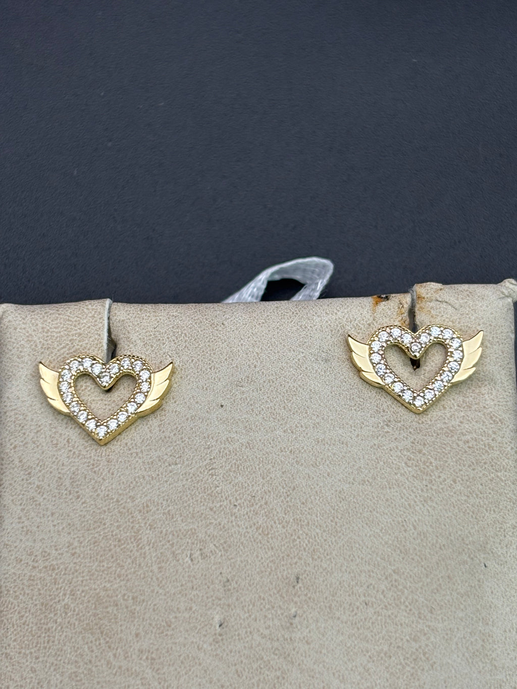 14k Solid Gold Earrings Quinceanera 15 Años Heart with Wings