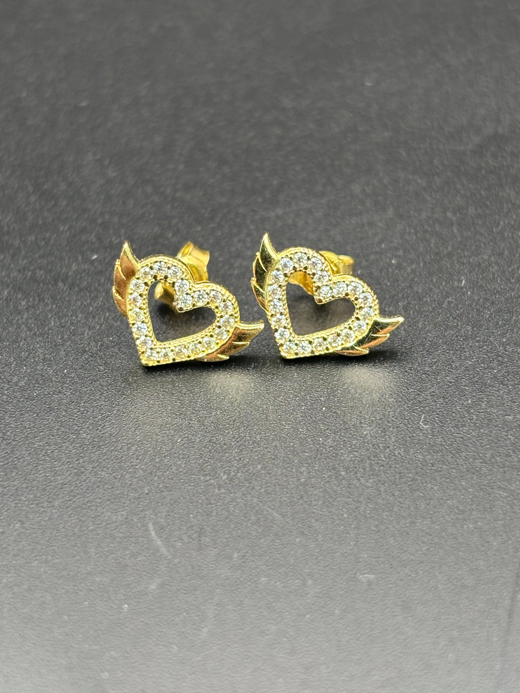 14k Solid Gold Earrings Quinceanera 15 Años Heart with Wings