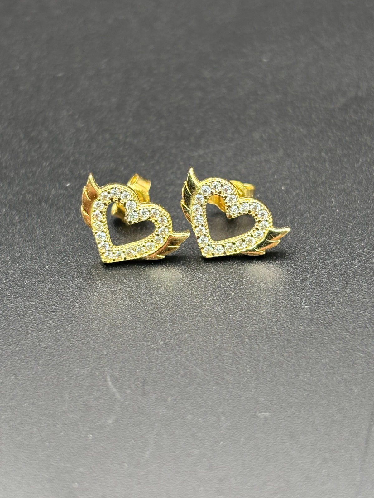 14k Solid Gold Earrings Quinceanera 15 Años Heart with Wings