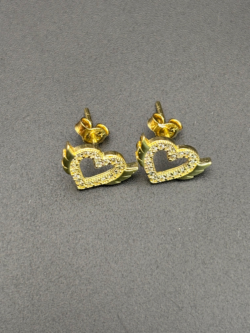 14k Solid Gold Earrings Quinceanera 15 Años Heart with Wings