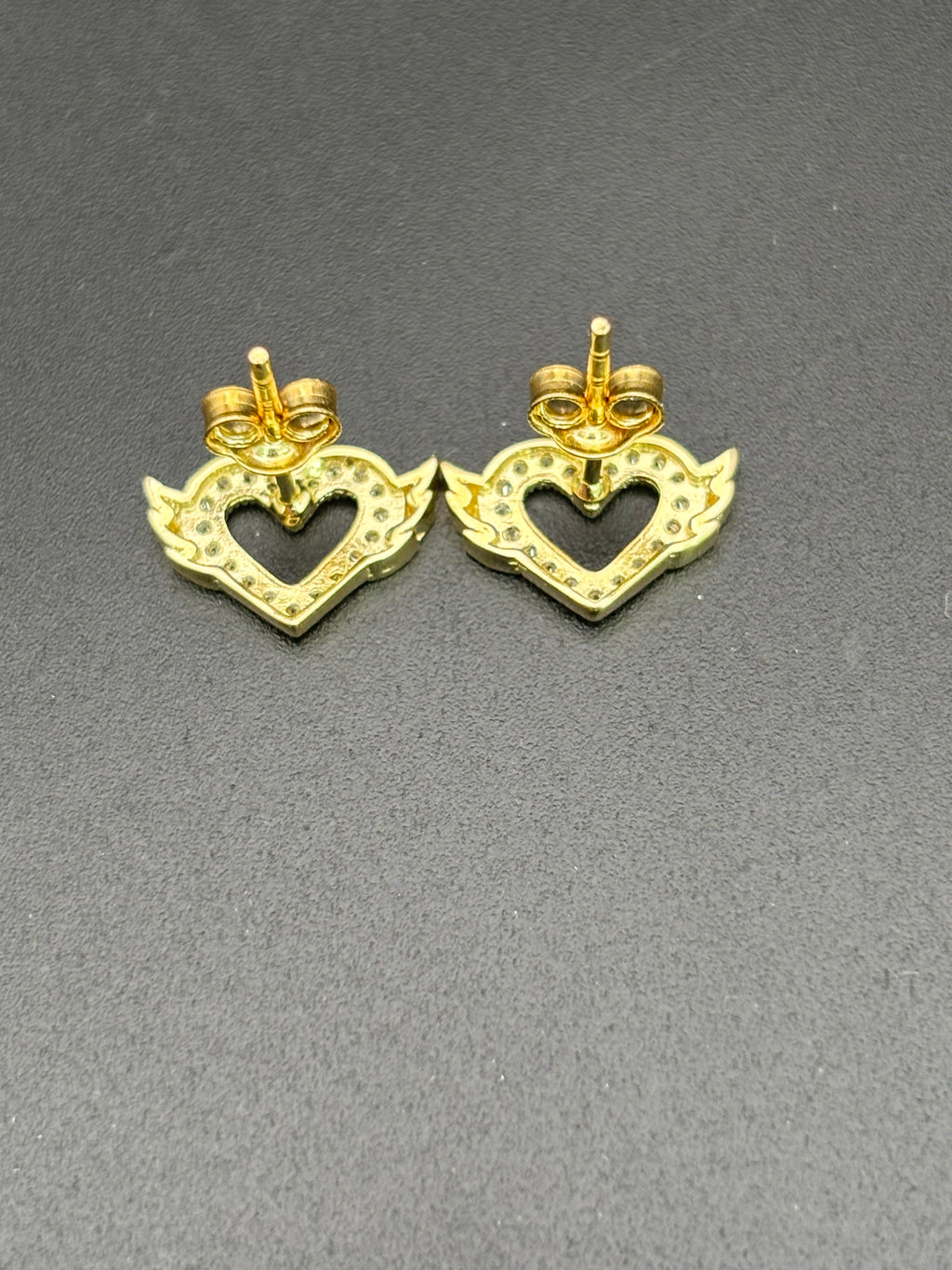 14k Solid Gold Earrings Quinceanera 15 Años Heart with Wings