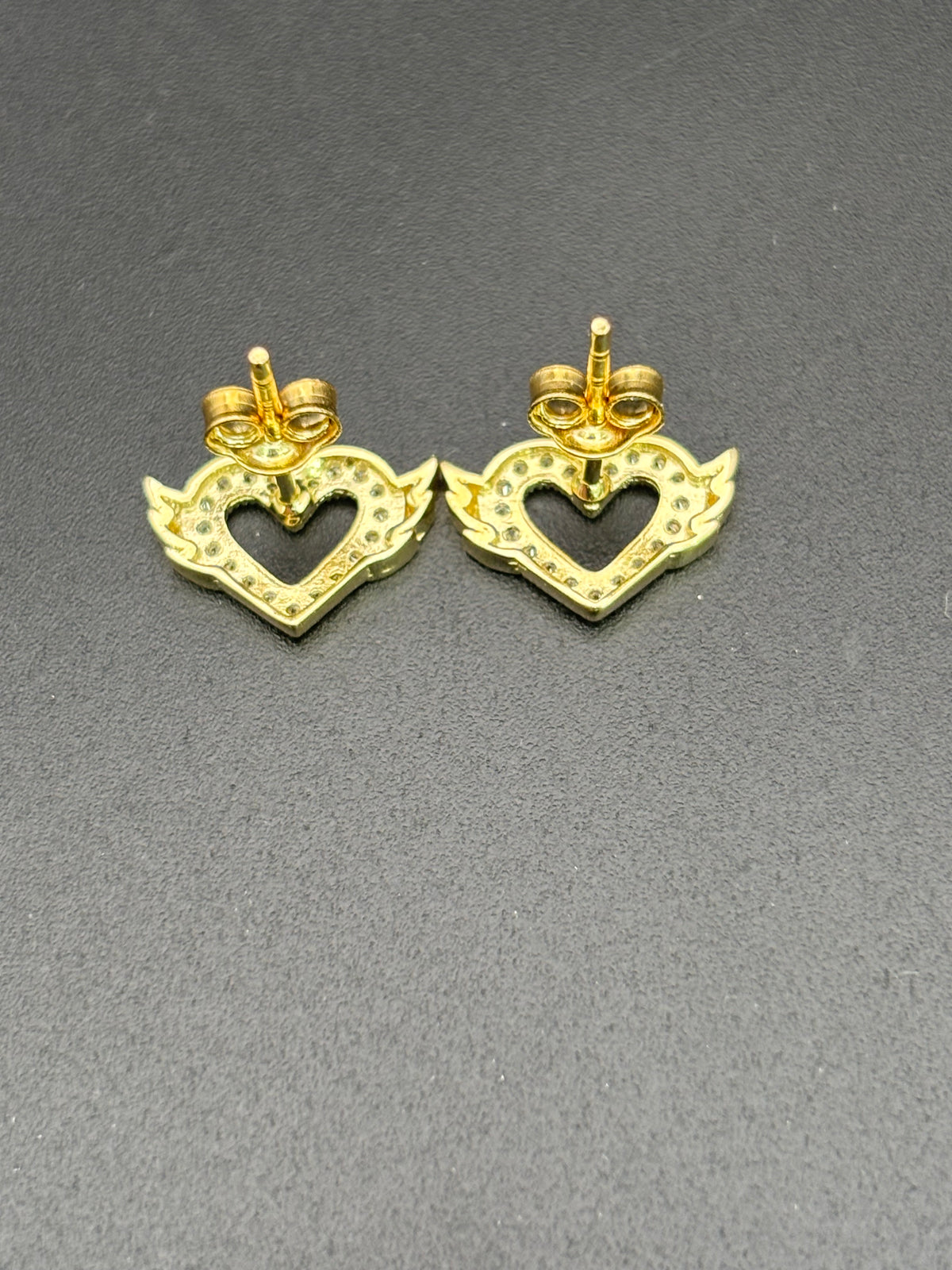 14k Solid Gold Earrings Quinceanera 15 Años Heart with Wings