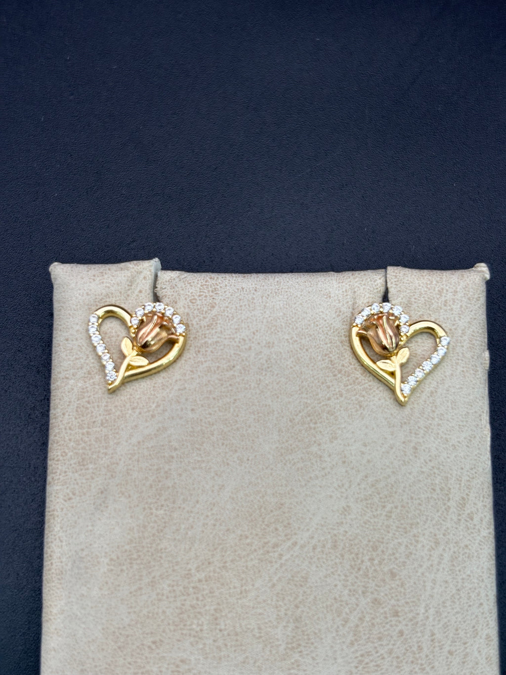 14k Solid Gold Earrings Quinceanera 15 Años Heart with Rose