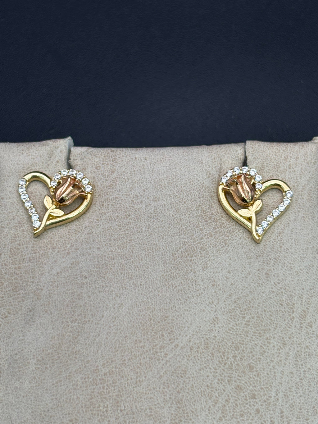 14k Solid Gold Earrings Quinceanera 15 Años Heart with Rose