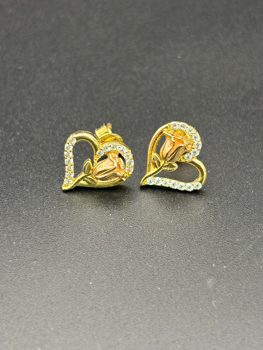 14k Solid Gold Earrings Quinceanera 15 Años Heart with Rose