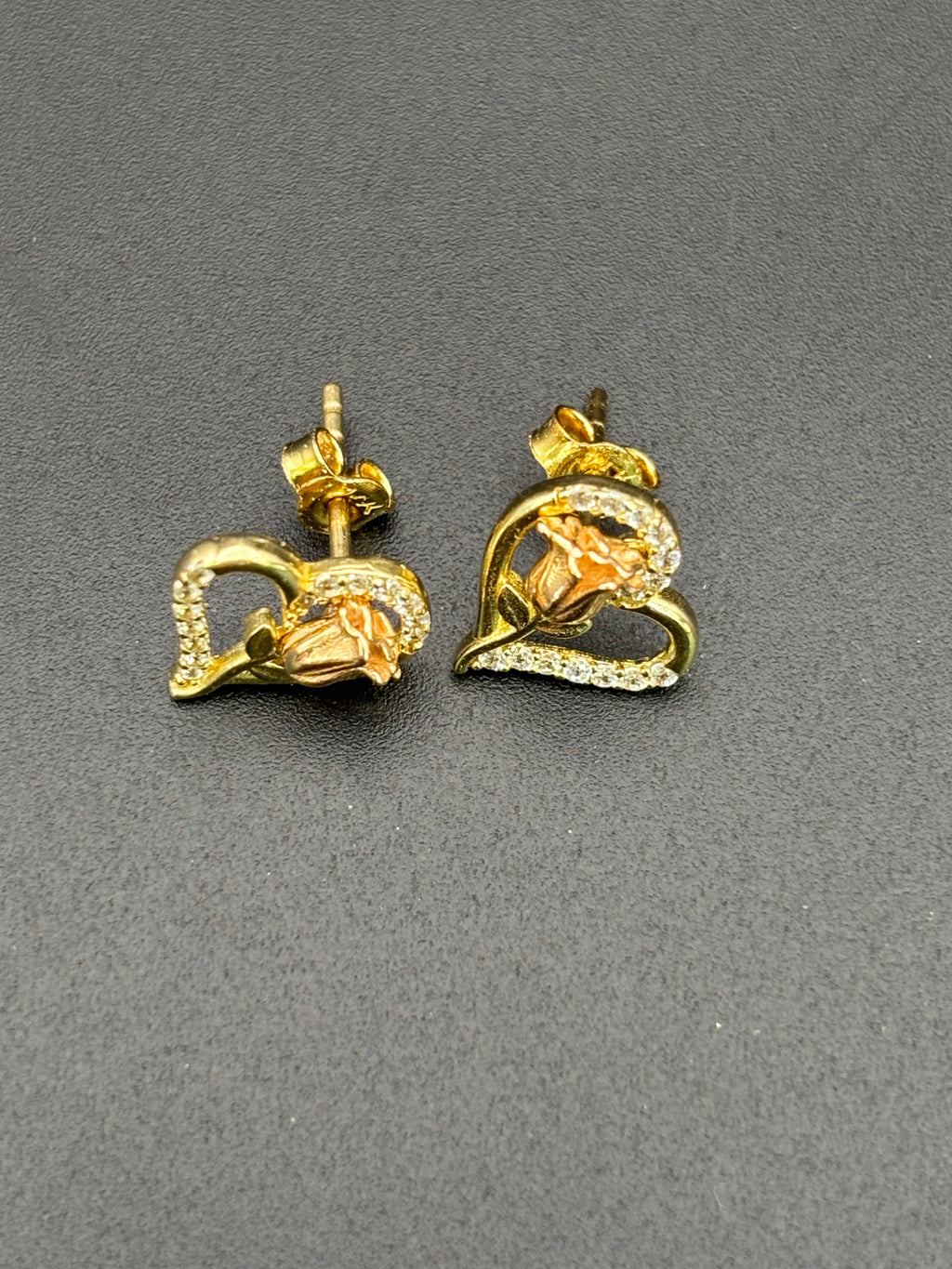 14k Solid Gold Earrings Quinceanera 15 Años Heart with Rose