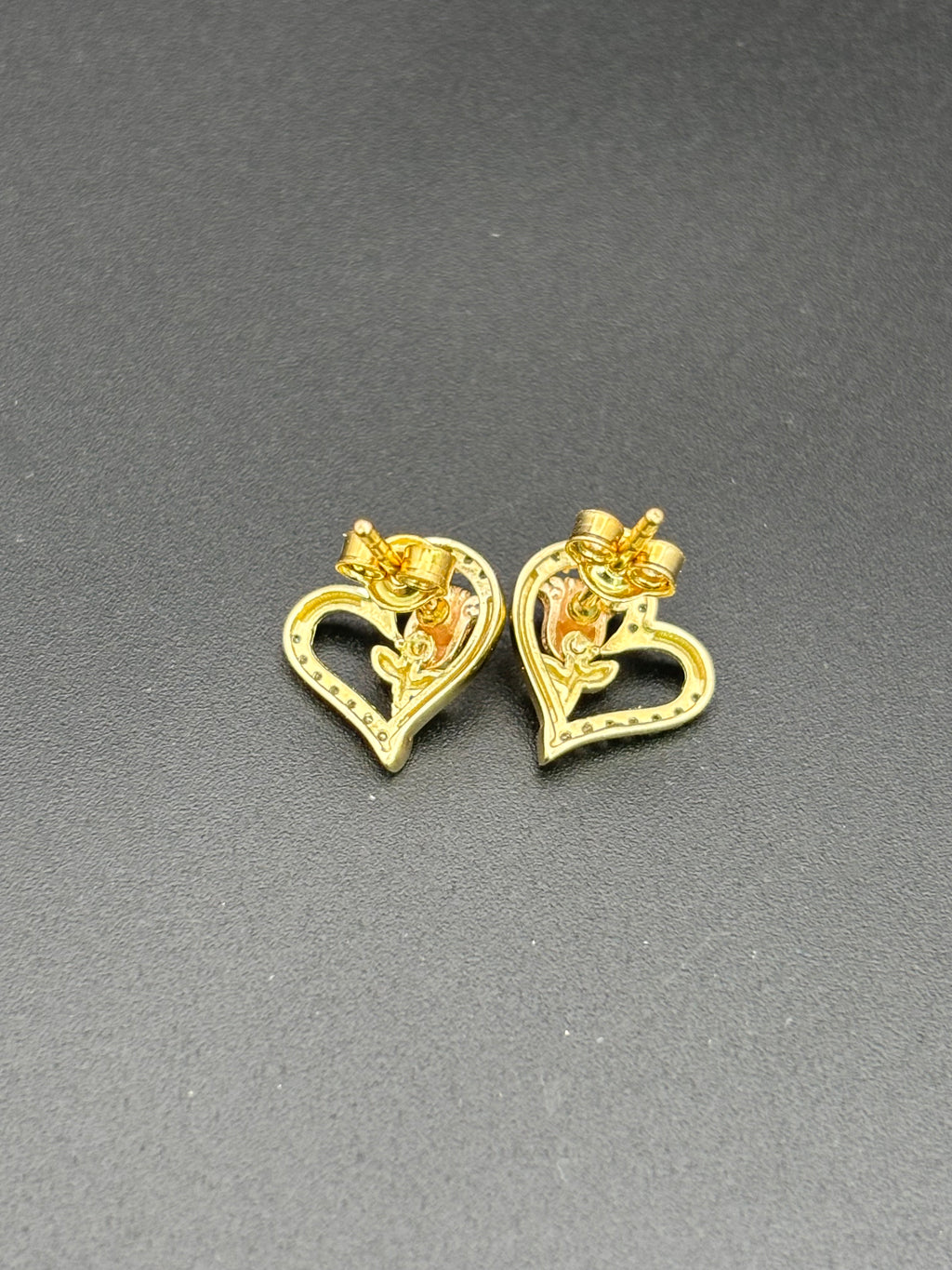 14k Solid Gold Earrings Quinceanera 15 Años Heart with Rose