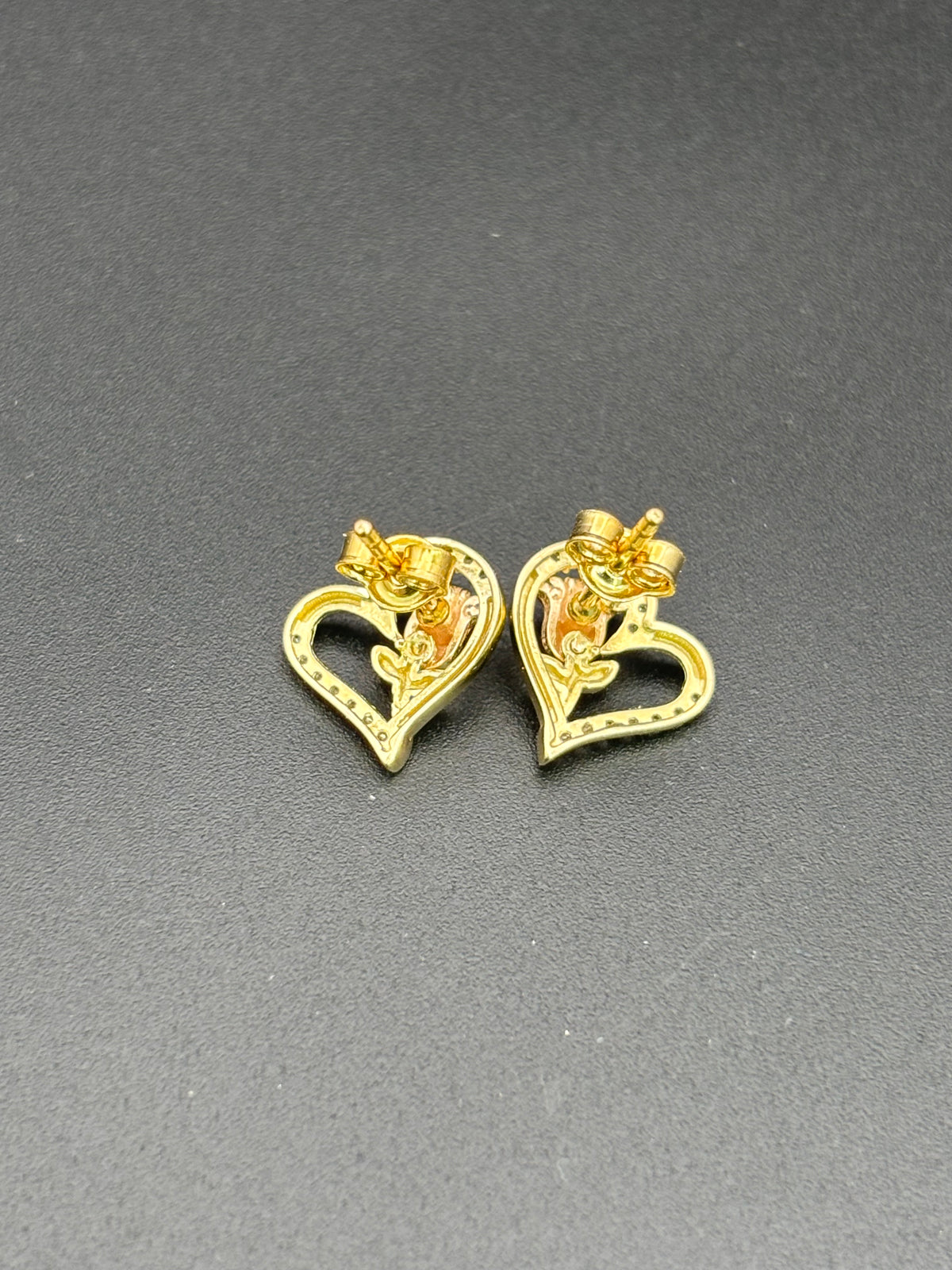 14k Solid Gold Earrings Quinceanera 15 Años Heart with Rose