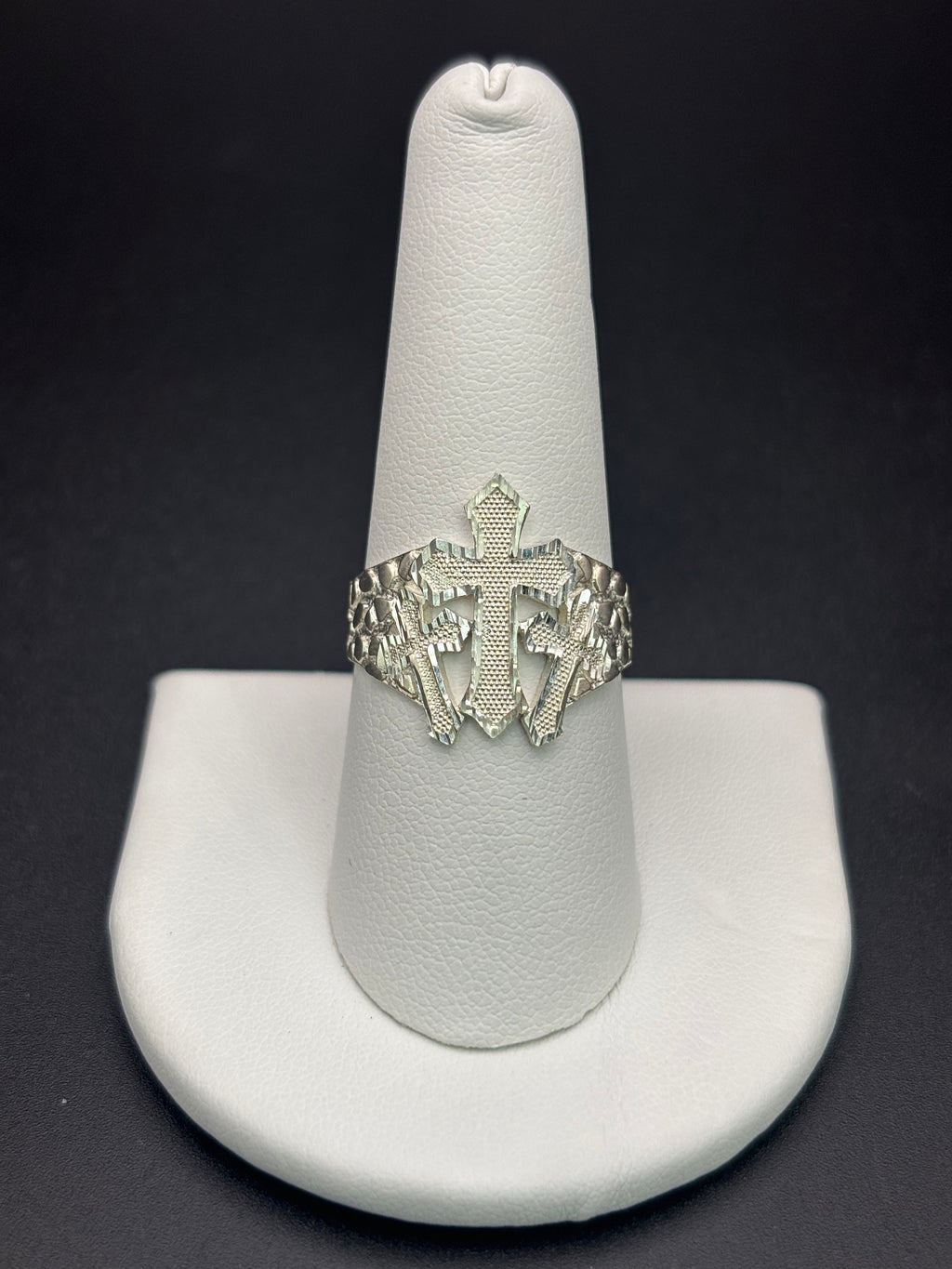 925 Silver Nugget Ring Three Cross
