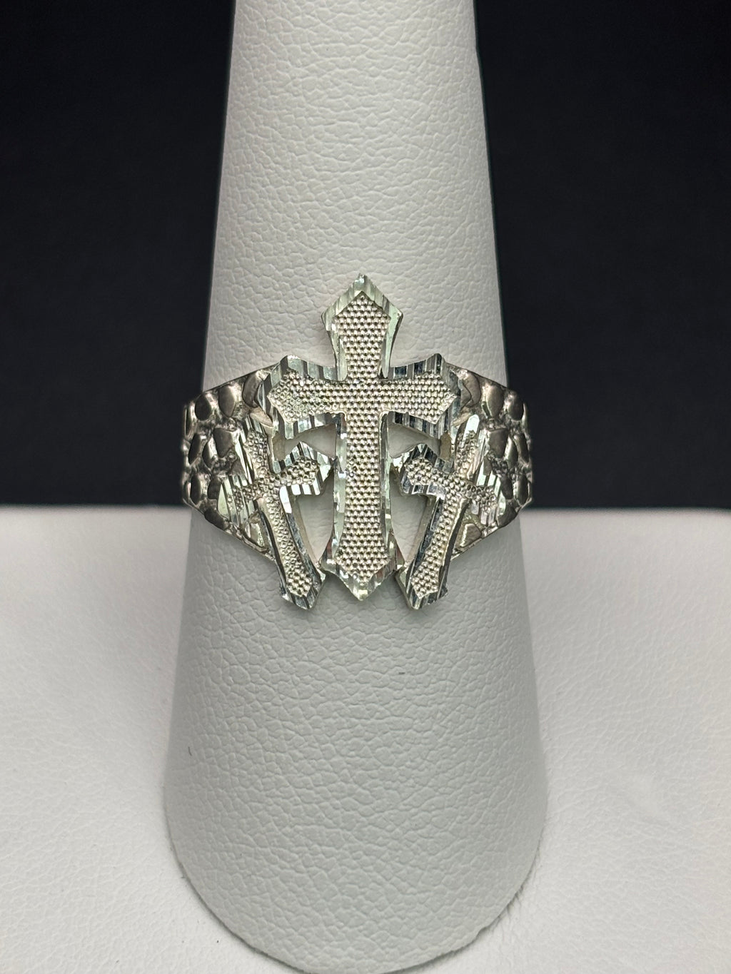925 Silver Nugget Ring Three Cross