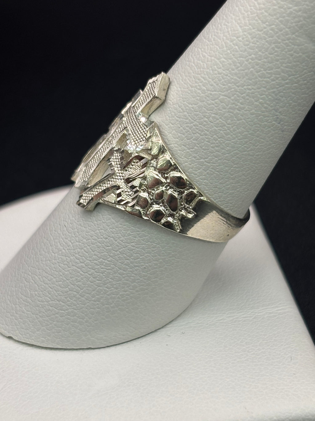 925 Silver Nugget Ring Three Cross