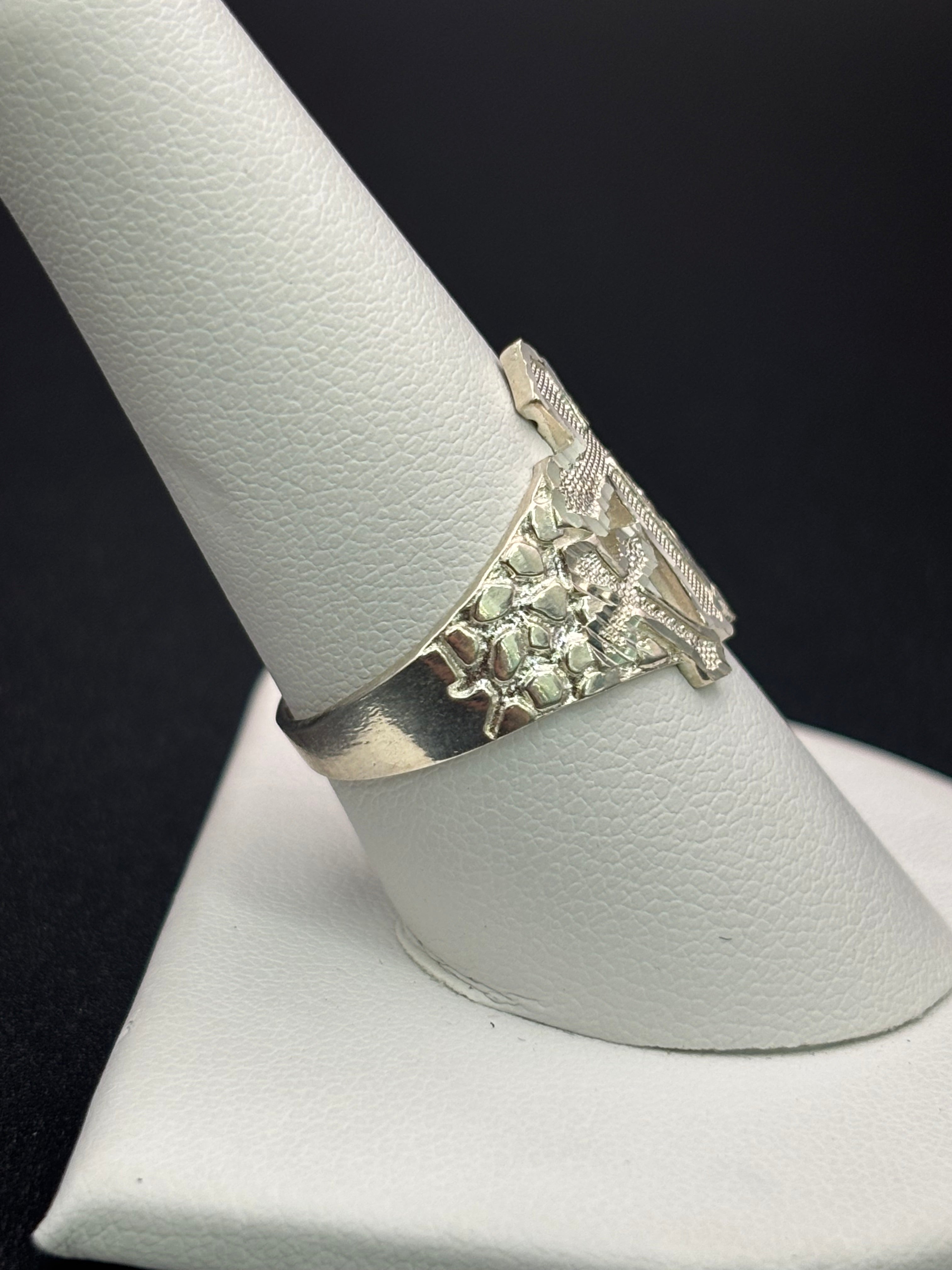 925 Silver Nugget Ring Three Cross