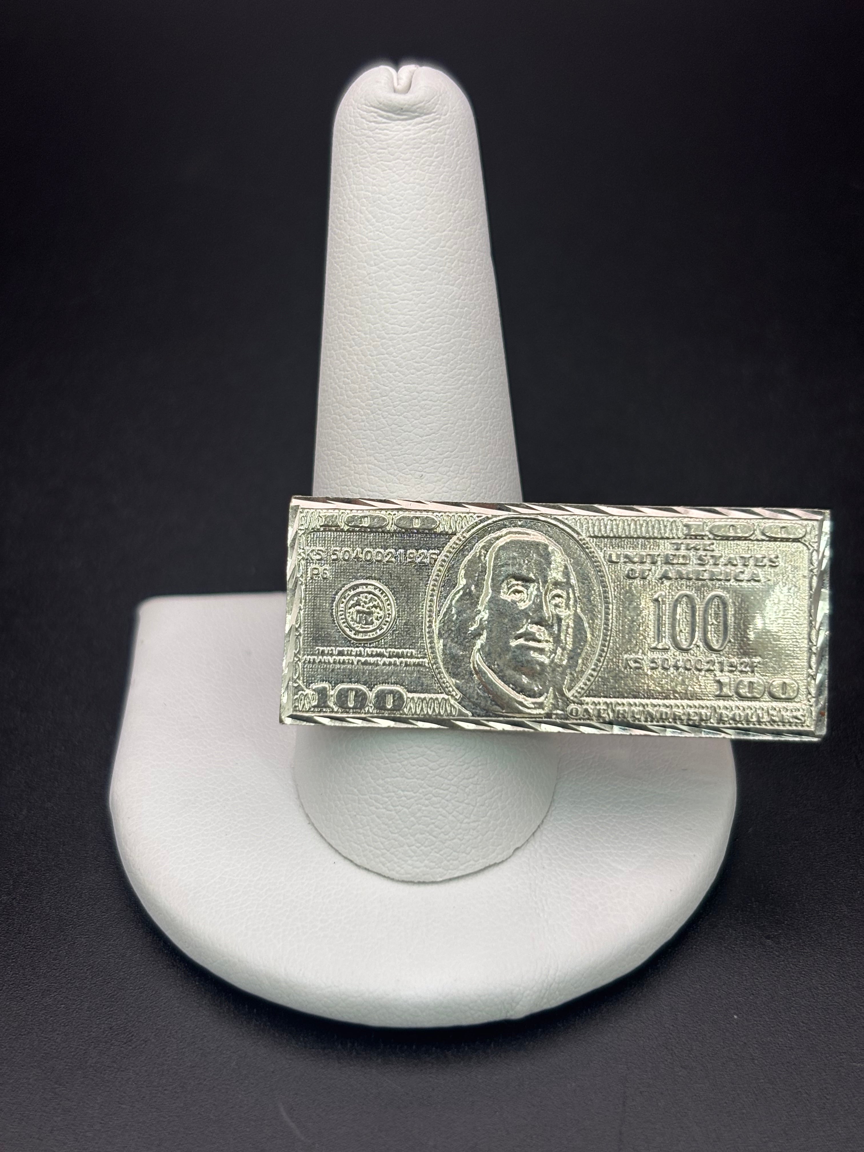 925 Silver Two Fingers Ring 100 Dollars Bill Size 11.25 and 10.75