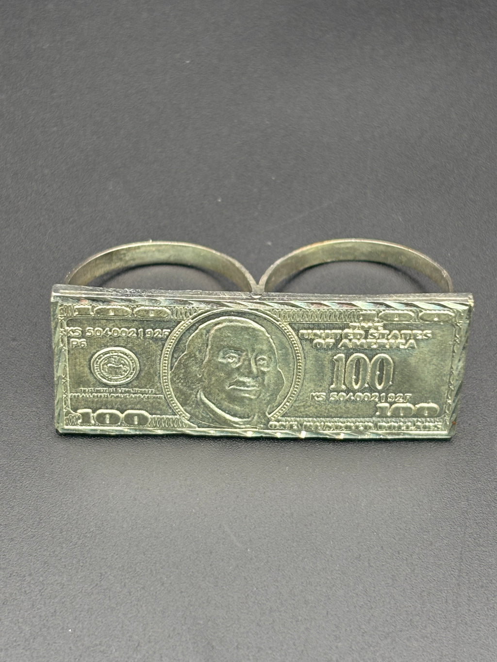 925 Silver Two Fingers Ring 100 Dollars Bill Size 11.25 and 10.75