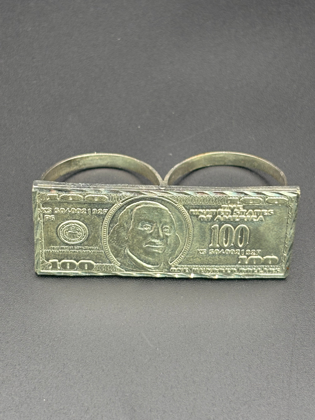 925 Silver Two Fingers Ring 100 Dollars Bill Size 11.25 and 10.75