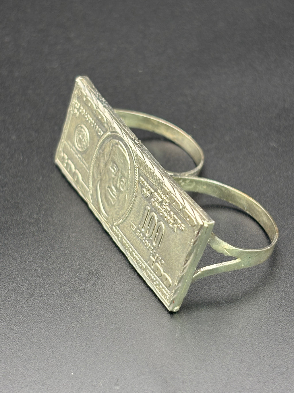 925 Silver Two Fingers Ring 100 Dollars Bill Size 11.25 and 10.75
