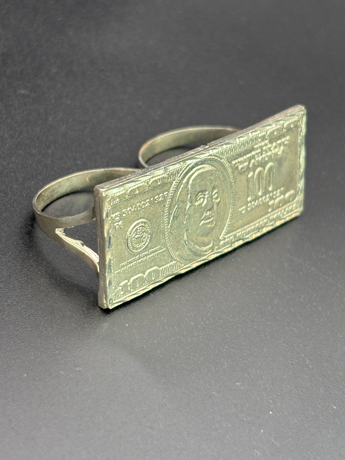 925 Silver Two Fingers Ring 100 Dollars Bill Size 11.25 and 10.75