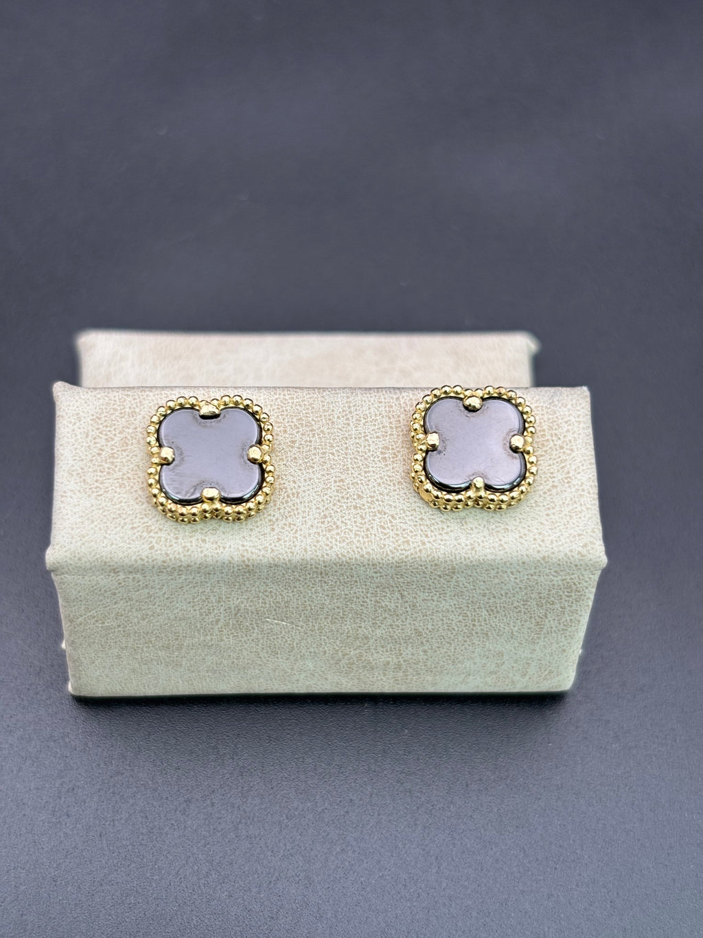 14k Solid Gold Earrings Black Flower