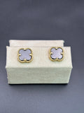 14k Solid Gold Earrings Black Flower