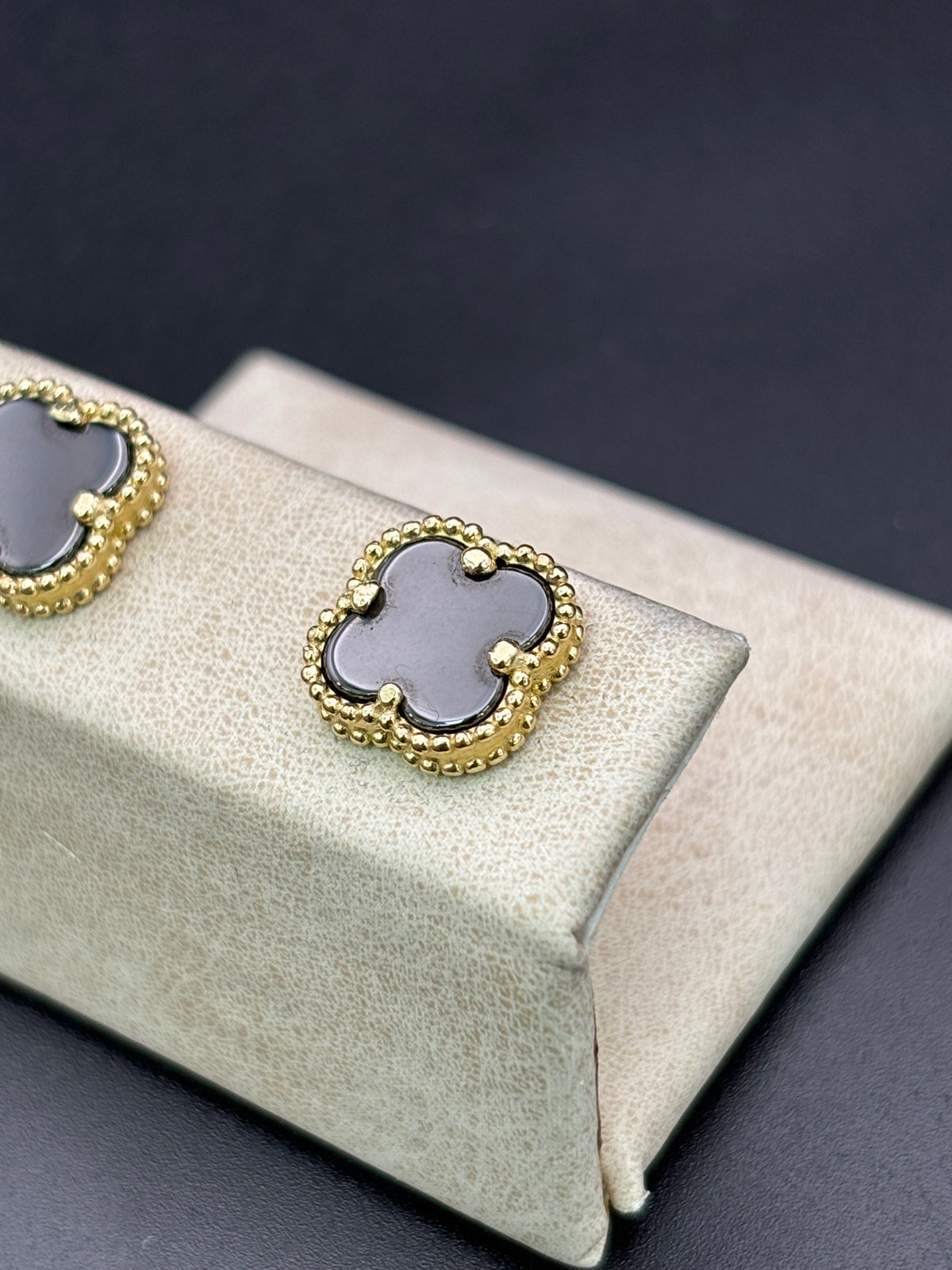 14k Solid Gold Earrings Black Flower