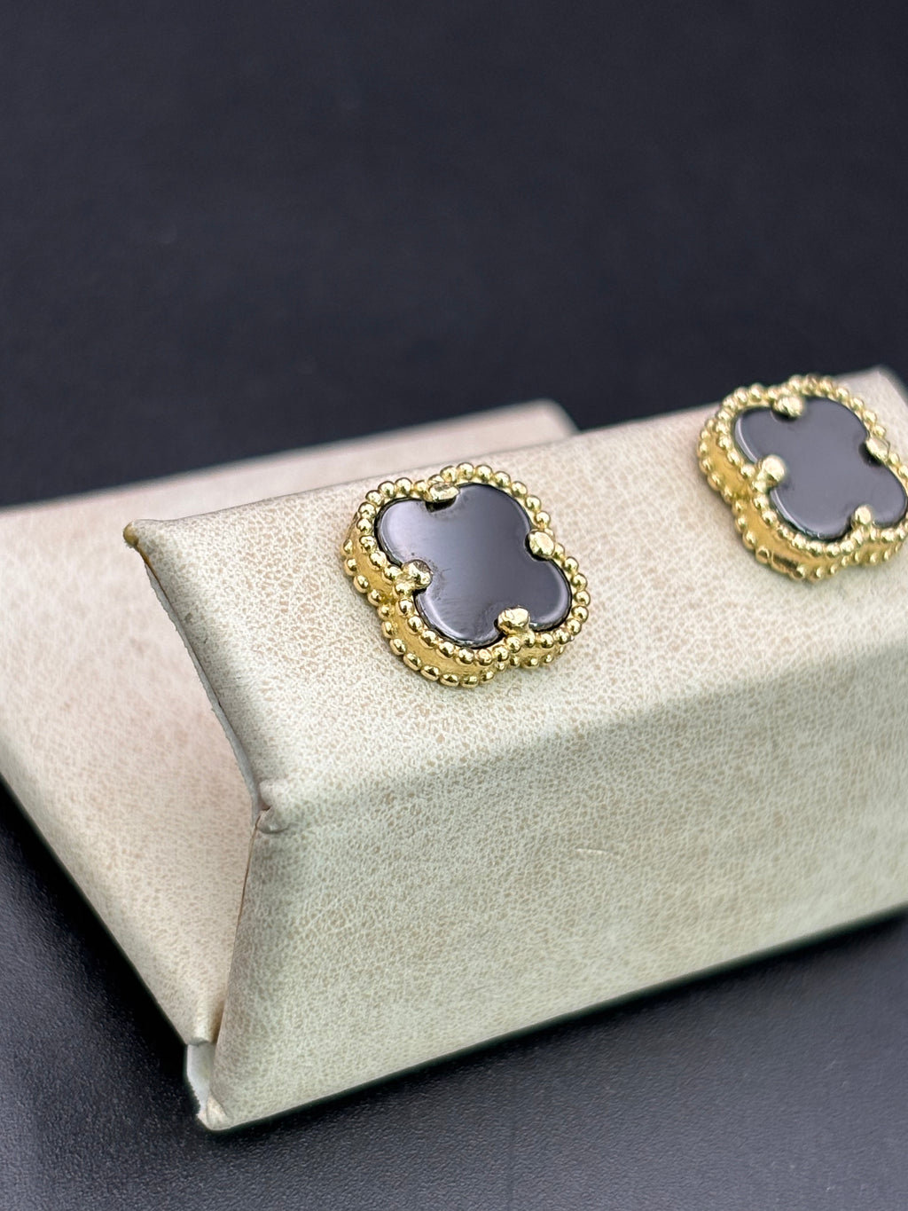 14k Solid Gold Earrings Black Flower