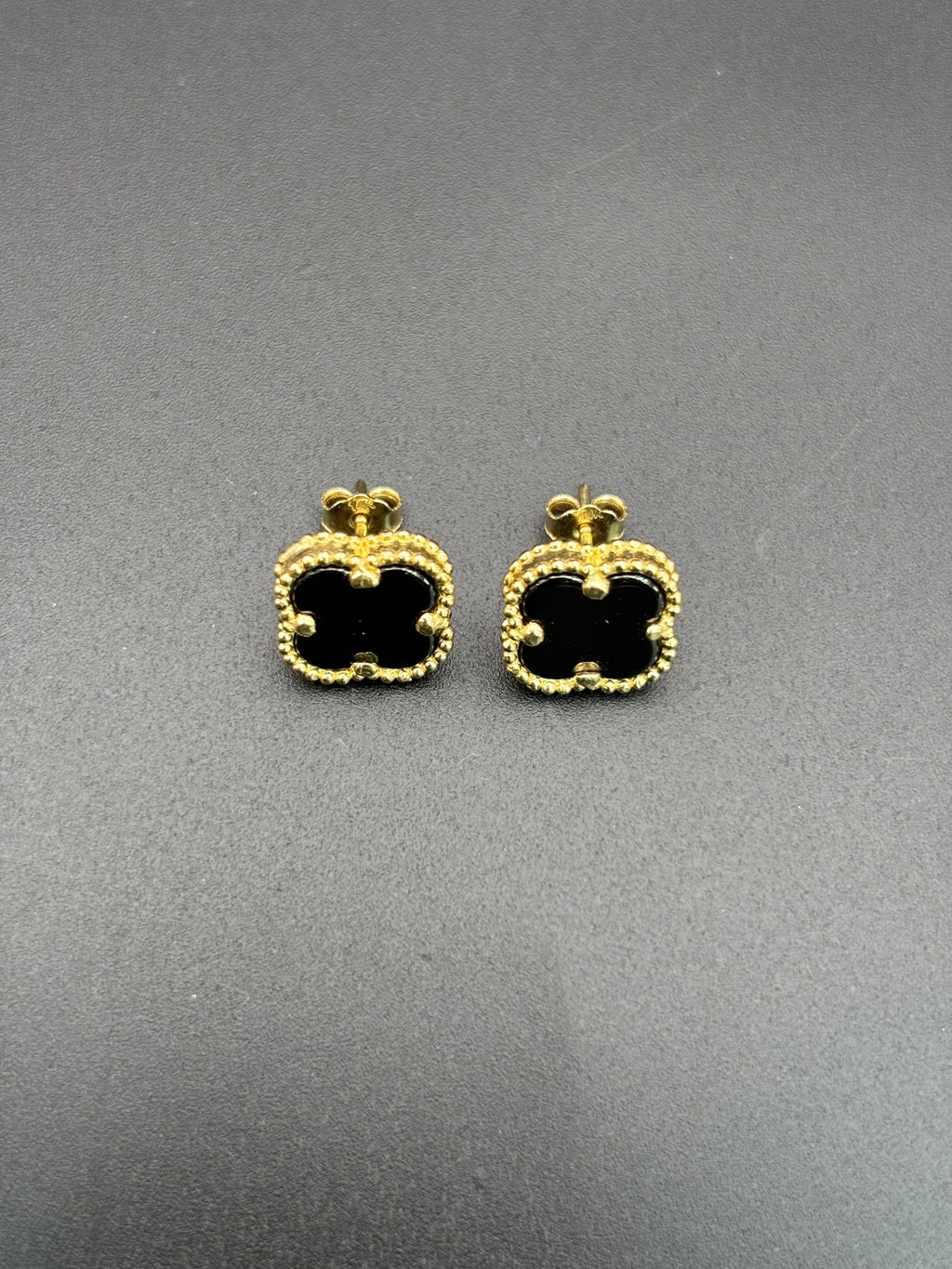 14k Solid Gold Earrings Black Flower